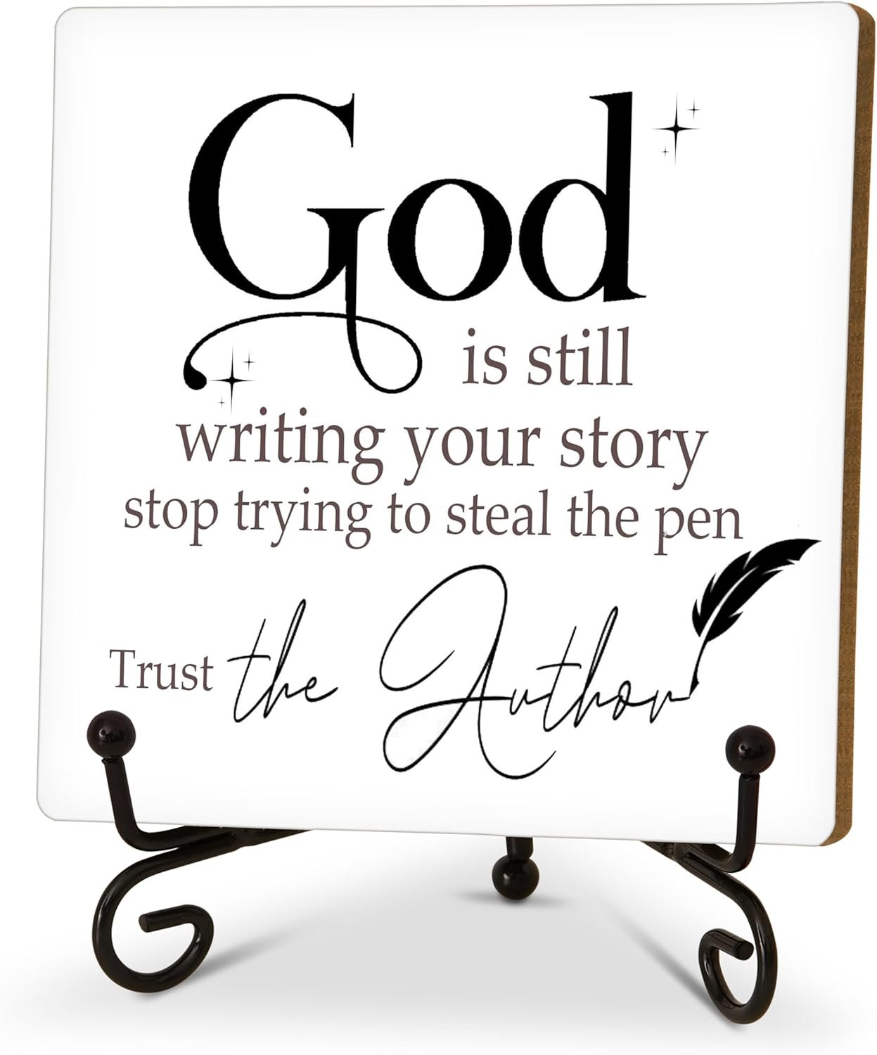 Christian Desk Decor, God is Still Writing Your Story Sign, Christian Room Decor, Christian Gifts for Women Men Family Friends, Funny Wooden Sign for Home Office Decoration Shelf-A13