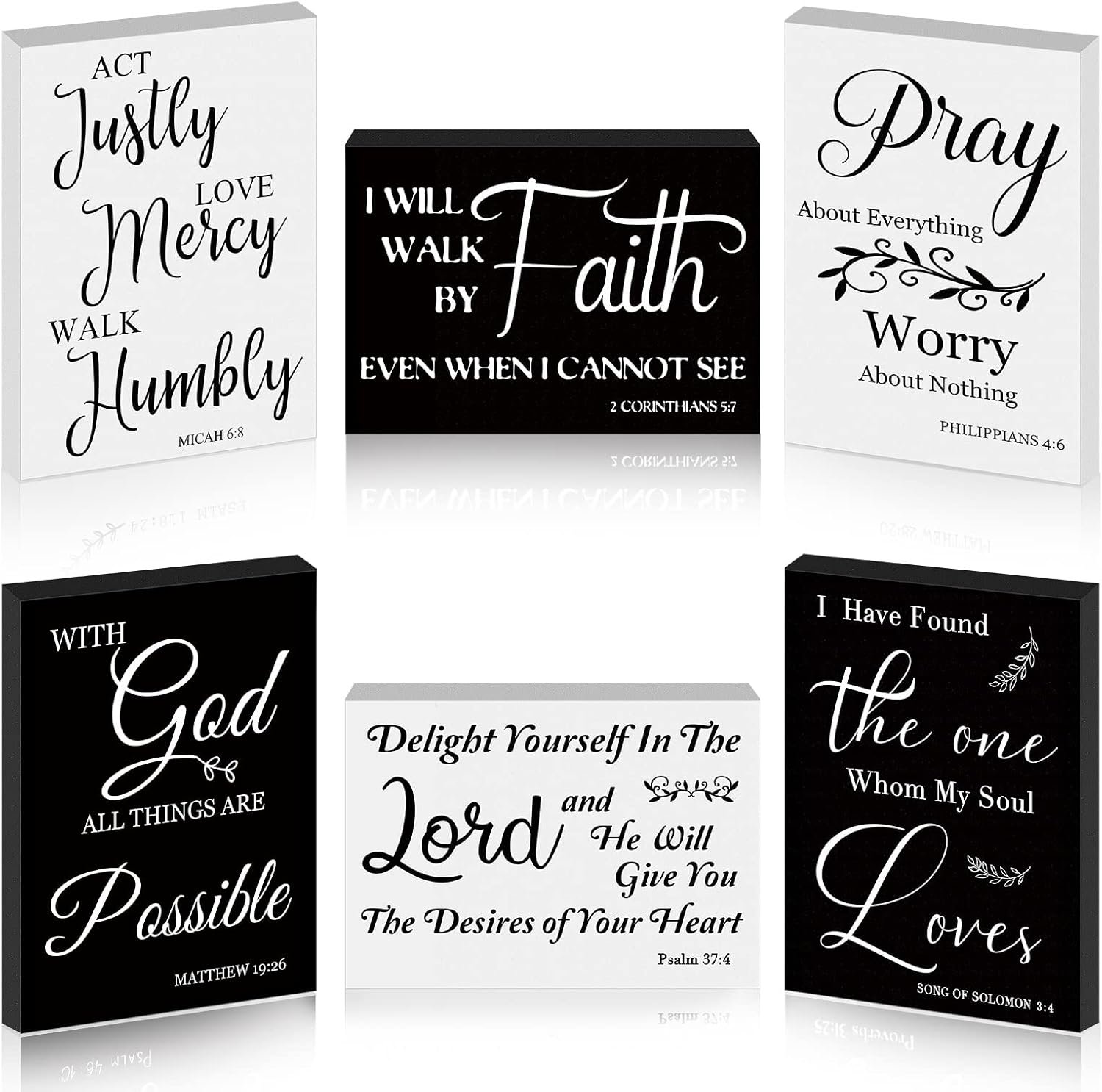 6 Pcs Mini Christian Wooden Signs Bible Verse Decor Inspirational Scripture Wood Block Be Still and Know Religious Plaque Art Church Party Favor Wall Home, 3.5×2.5×0.47 in(Cute Style)