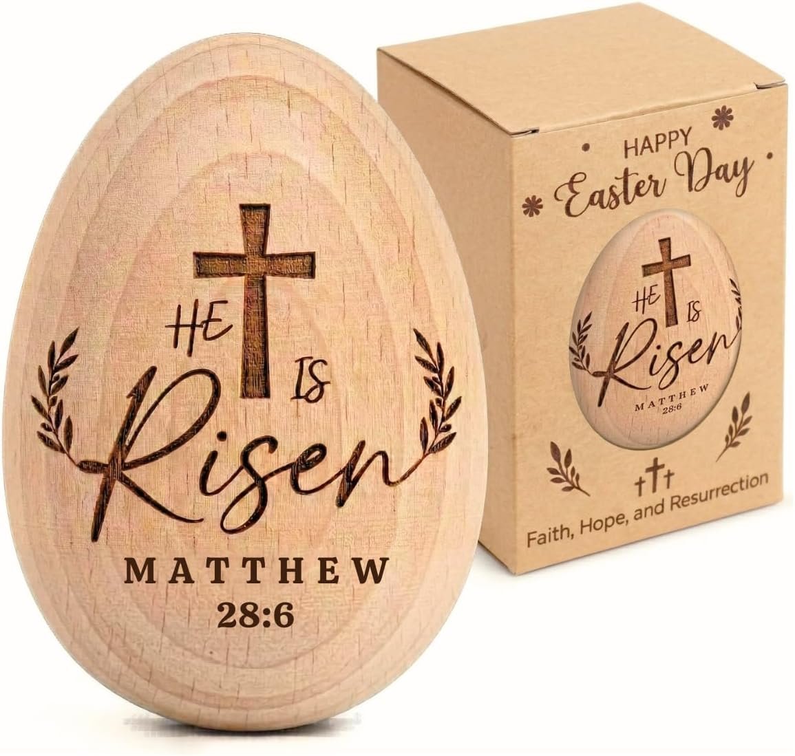 1PCS He is Risen Resurrection Egg, Wooden Easter Eggs, He is Risen Easter Decor, Easter Tiered Tray Decor, Religious Decorations, Christian Easter Basket Stuffers, Resurrection Decor