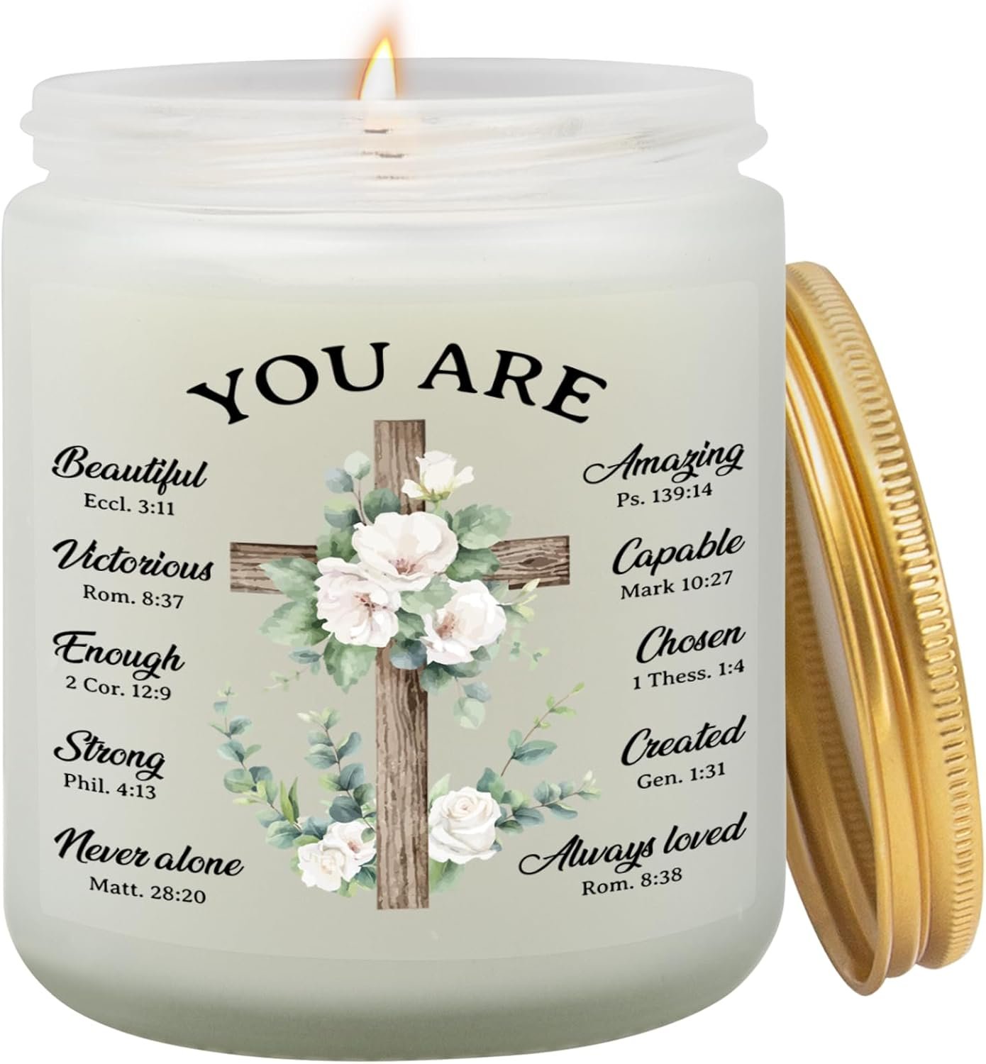 Bible Verse Candle, Faith Candles with Religious Messages, Religious Christian Gifts for Women Mom Sister Wife, Inspirational Gifts for Women, Baptism Gift for Girl Boy, Prayer Blessed Candle