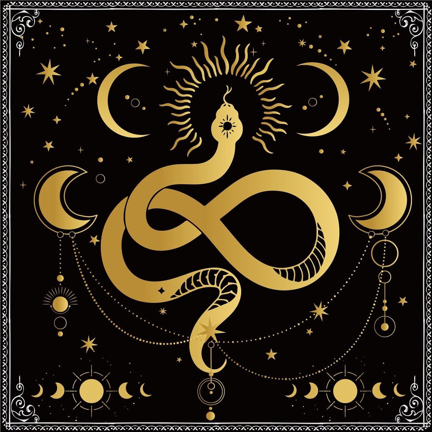 Tarot Altar Cloth, 45x45cm/17.72×17.72in Square Golden Snake Tablecloth for Witchcraft Supplies Spiritual Practices Tarot Card Accessories Home Decor