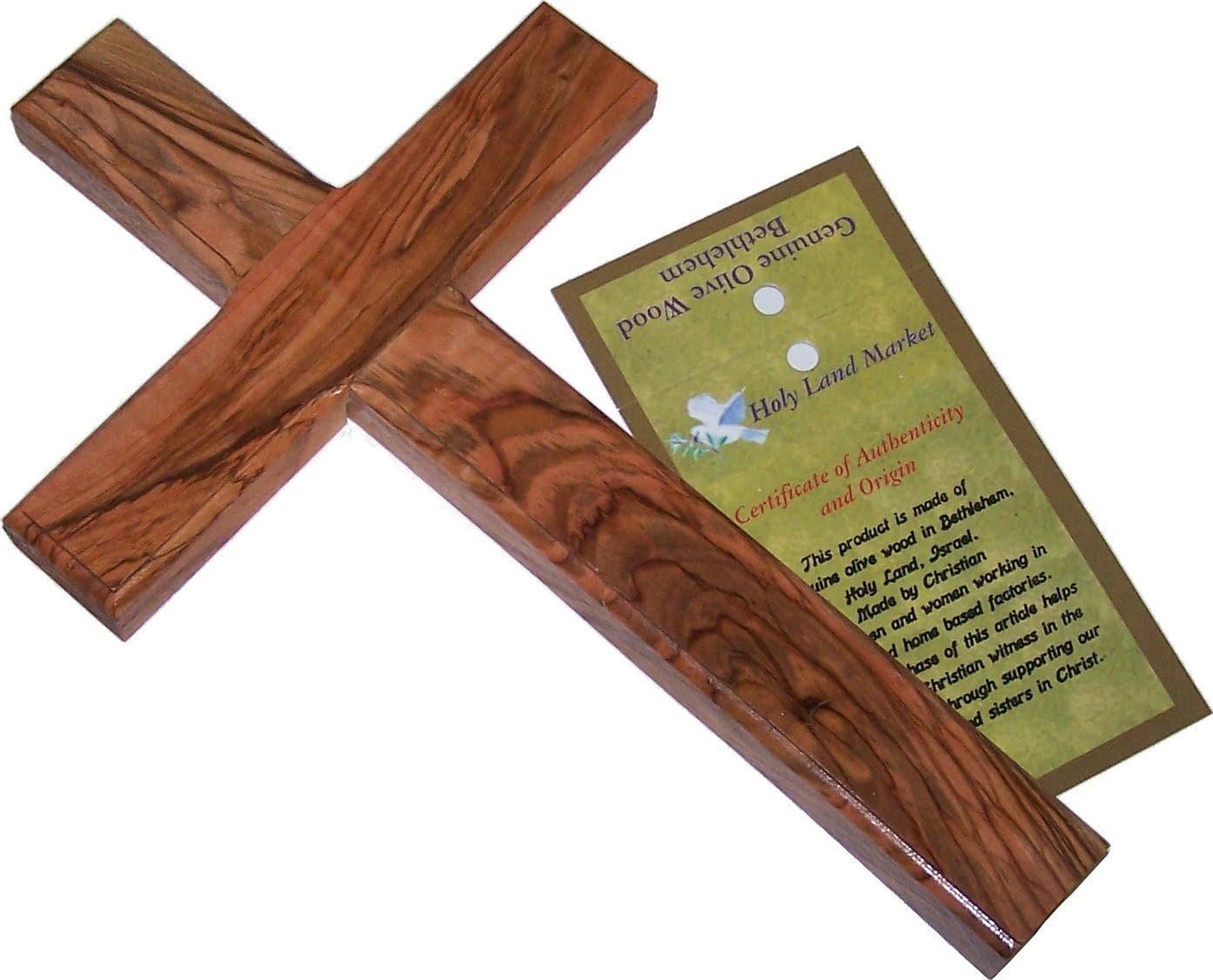 Holy Land Market Olive Wood Cross – Hand-Carved Wall Holy Land Wood Cross from Bethlehem, Olive Wood Crosses Collection – 10 in