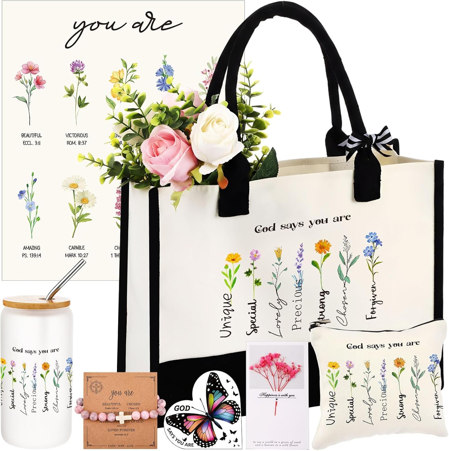 Sadnyy 7 Pcs Christian Easter Gifts Set for Women God Says You Are Faith Bible Religious Gifts Spiritual Inspirational Christmas Birthday Present for Women Friendship Faith Mom Sister Girl Coworker