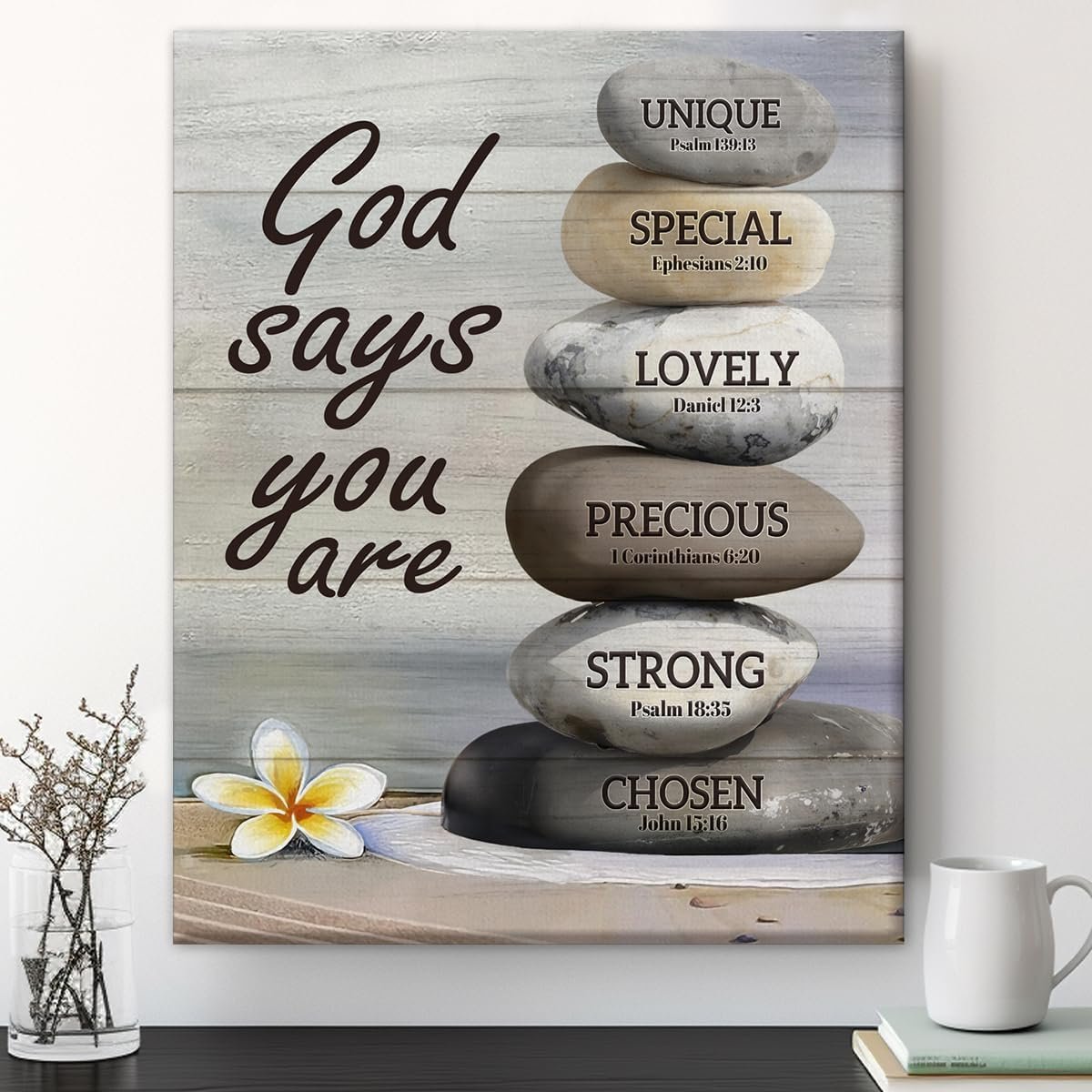 Inspirational Christian Wall Art Decor, God Says You Are Bible Verse Framed Canvas Painting, Scripture Prints Picture for Home Office, 8×10 Inch