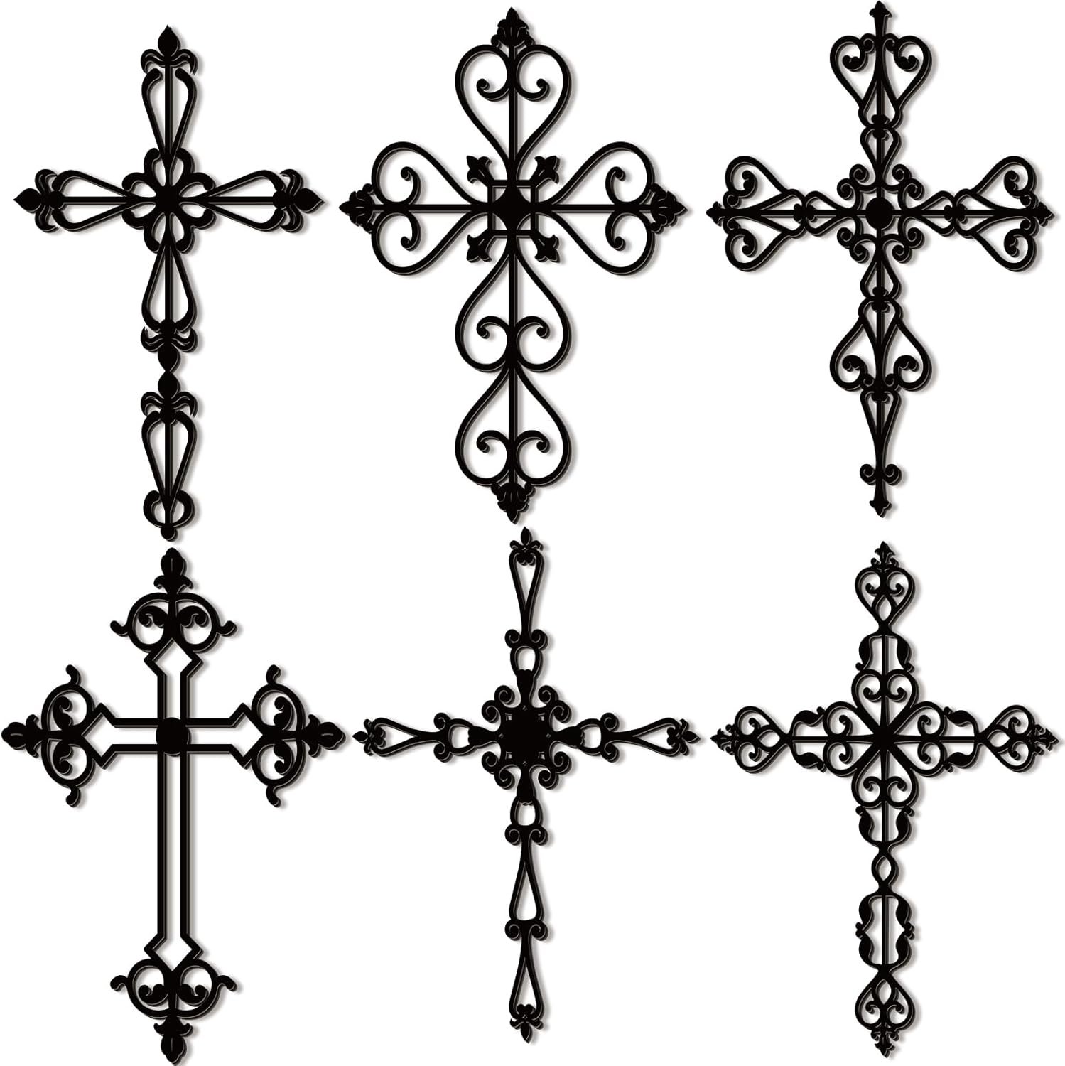 Soaoo 6 Pcs Wooden Wall Hanging Cross Religious Antique Hand Carved Wall Crosses Decor for Home Decor Decorative Cross Catholic Crucifix for Living Room, 12 x 8 Inch