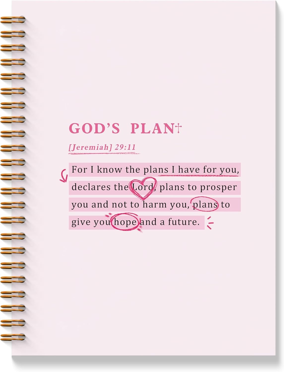 Pink Christian Spiral Notebooks, Jeremiah 29:11 Bible Journaling Notebook, Religious Prayer Journal for Woman, Church Notes Notebook, Christian Gifts for Women, 5.5×8.3 Inches