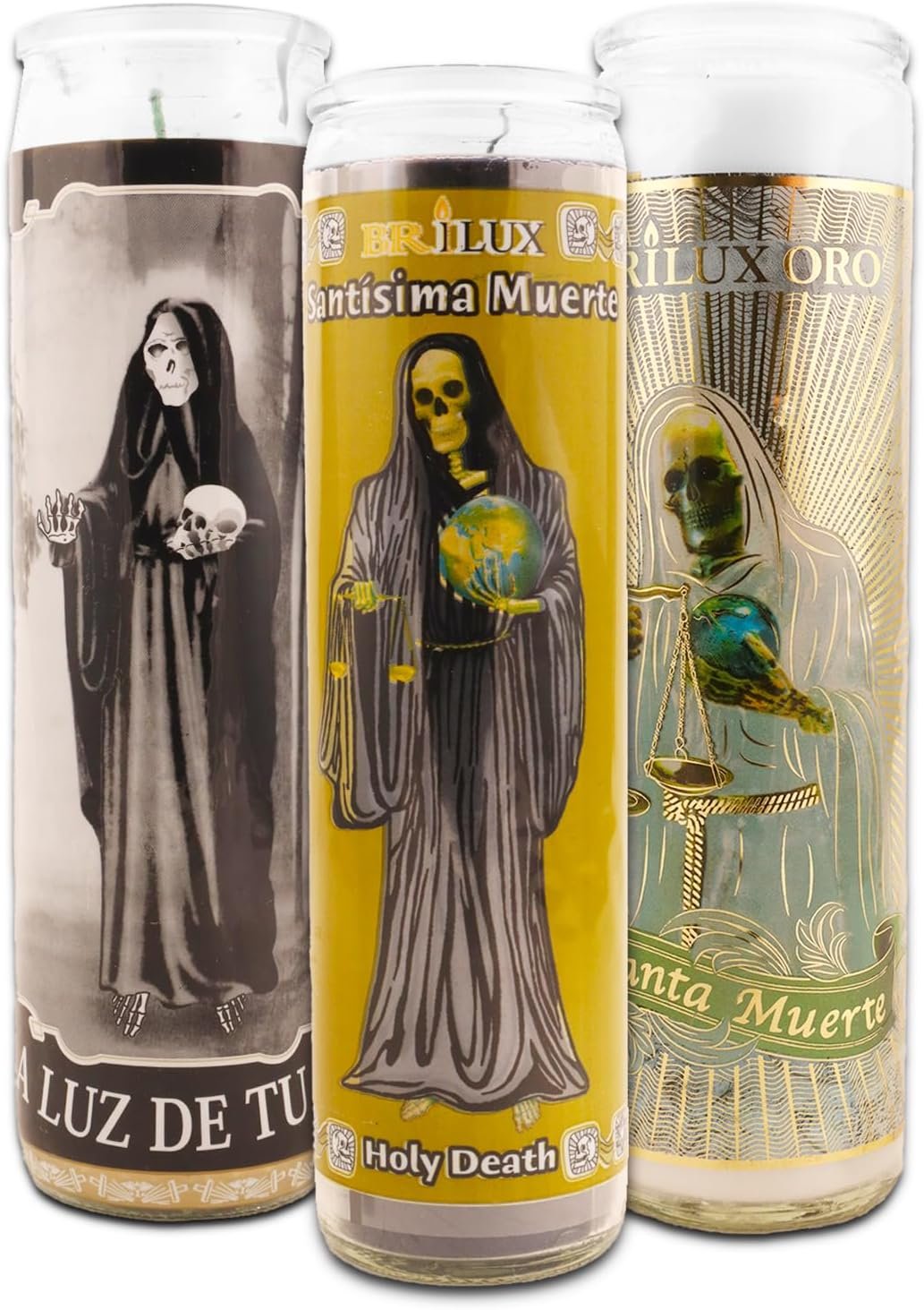 3 Pack Santa Muerte 8 Inch Black and White Religious Candles – 3 Holy Death Candles for Vigils, Prayers, Blessing Ceremonies, and More | Santa Muerte Devotional Candles