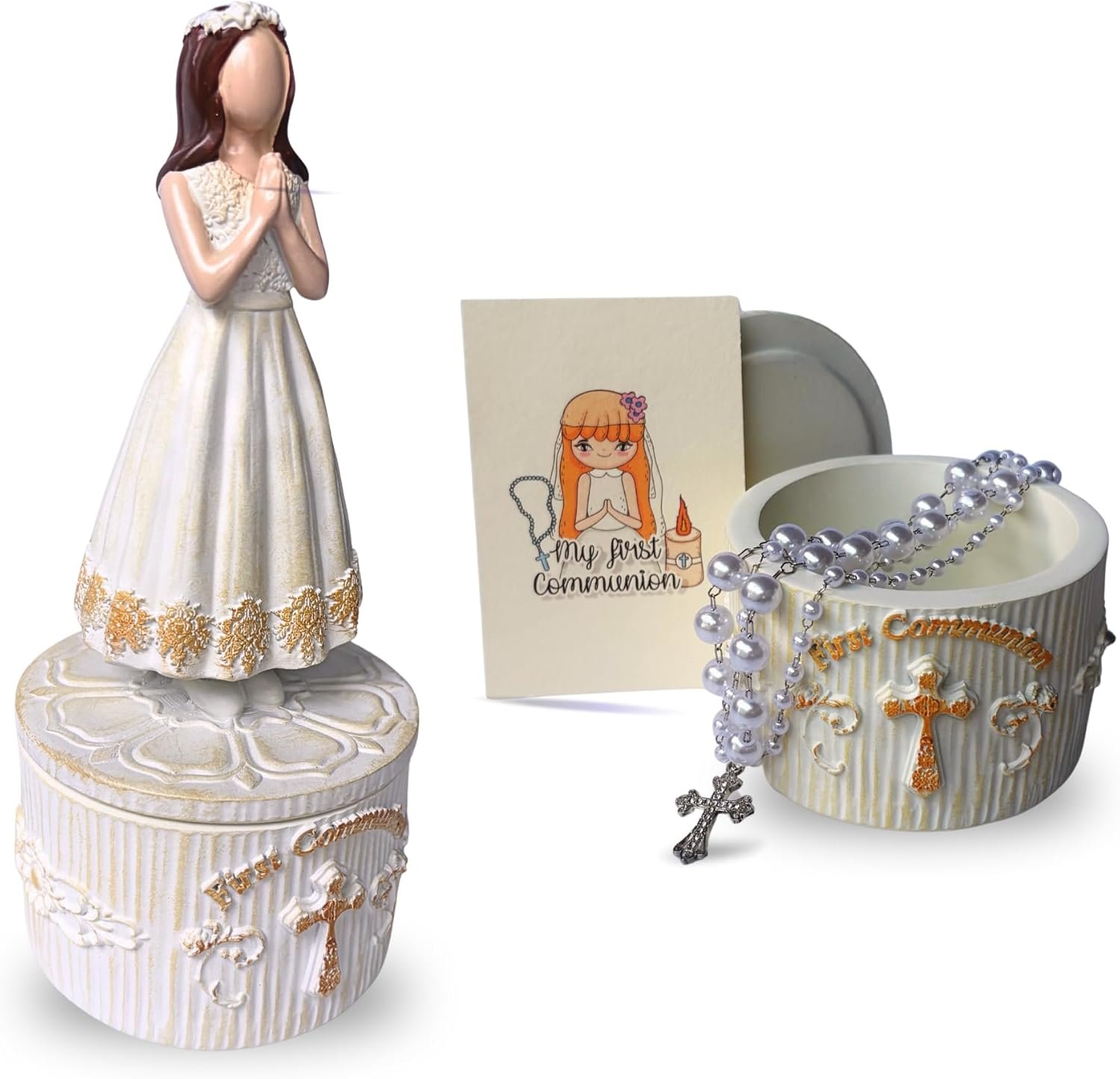 First Communion Gift for Girls,7.5 Inch Praying Girl Figurine with keepsake Box & Cross necklace