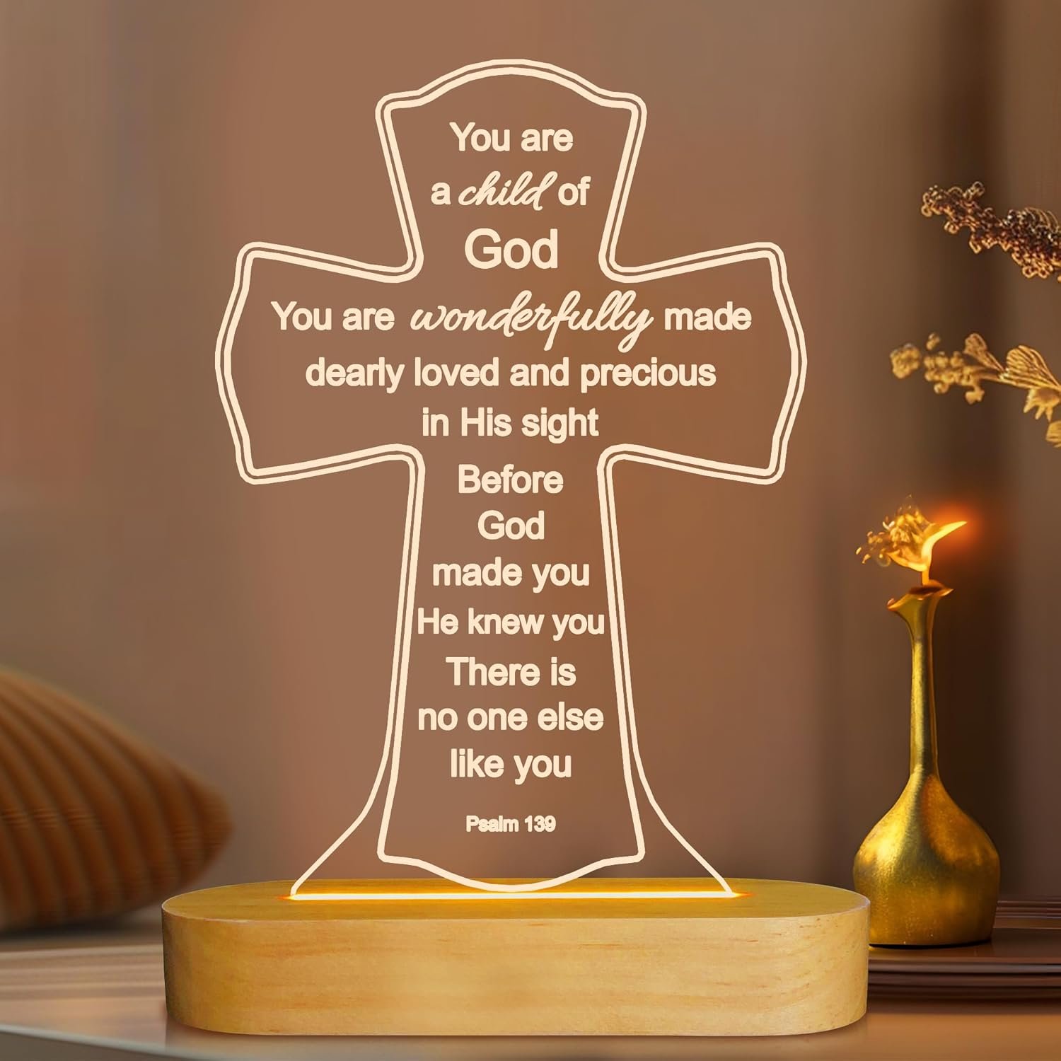 OkiyiD Baptism Gift for Girl Boy, Christening Gifts, Cross 3D Night Light LED Illusion Lamp,Soft Warm Lamp for Kids Bedroom Decoration, You are a Child of God