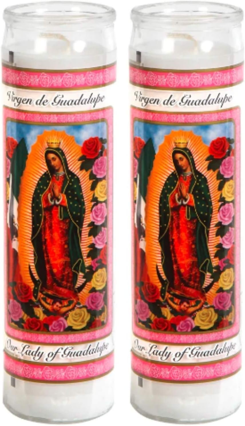 Prayer Candles – Lady of Guadalupe Candle (2 Pc) Great for Sanctuary Vigils and Prayers – Unscented Glass Candle Set – Jar Candles – Devotional Spiritual Religious Church Cemeteries