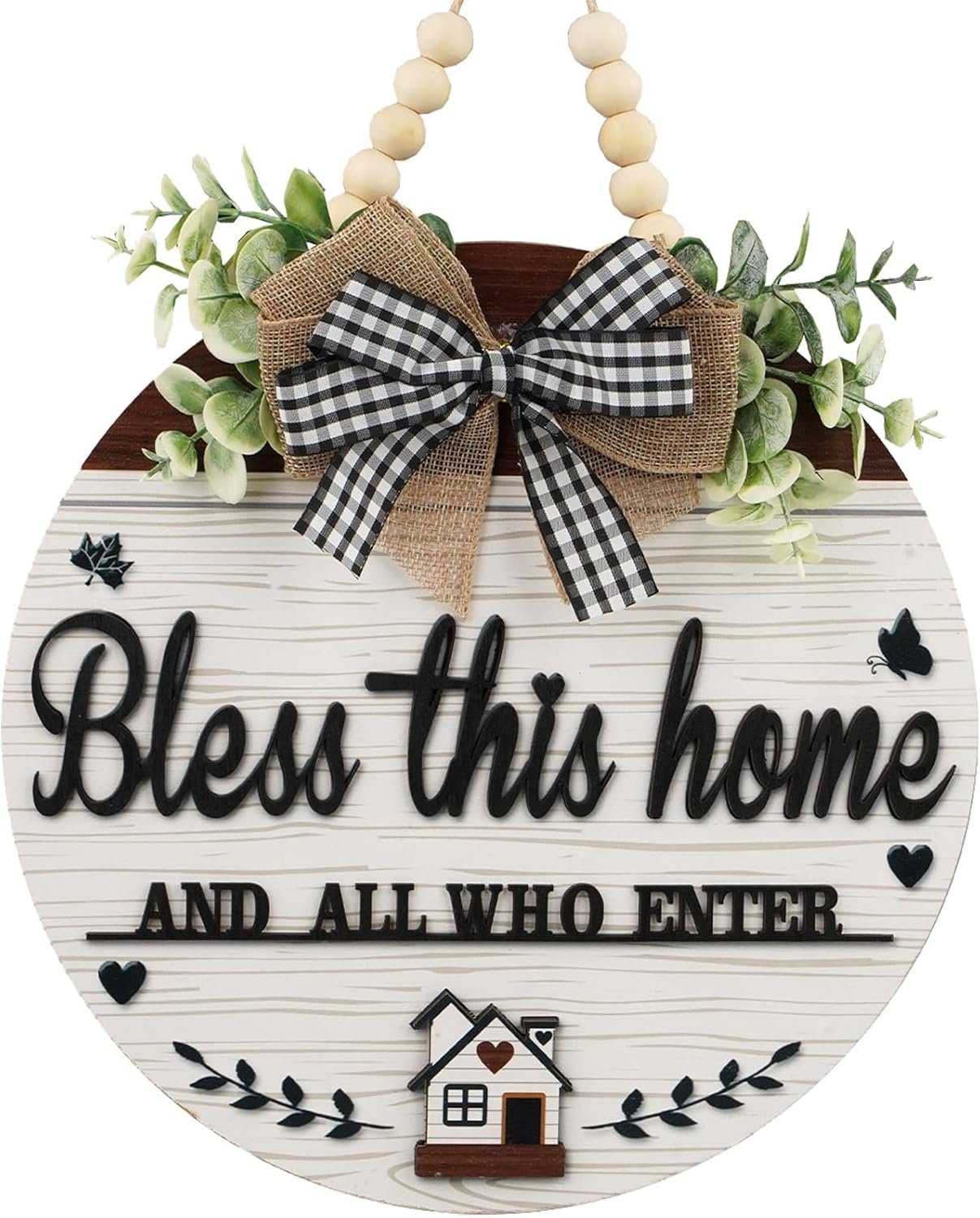 3D Bless This Home And All Who Enter Wooden front Door Signs，Door Decorations Hanging,Christian Jesus Home Porch Wall Decor，Spring Wreaths，Door Wreaths for Front Door Outside All Season