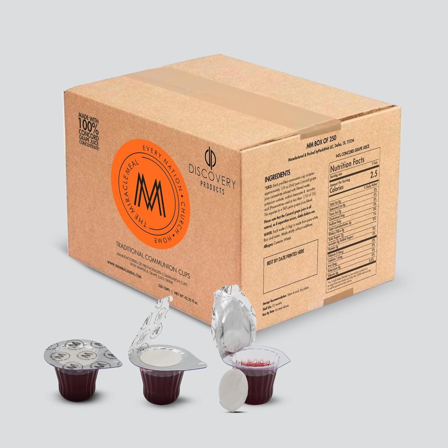 DISCOVERY PRODUCTS Pre-Filled Communion Cups and Wafer Set & Juice – Pack of 250 for Divine Communion Experiences!