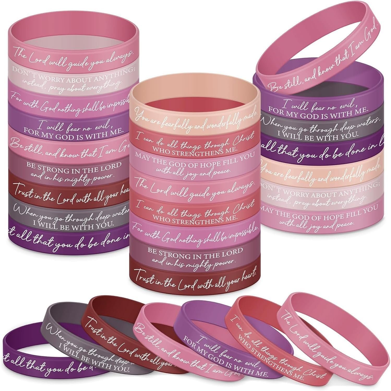 Ecation Bible Verses Bracelets Bulk Scripture Silicone Wristbands Inspirational Motivational Quote Rubber Wristbands Christian Bracelets for Easter Carnival Party Favors