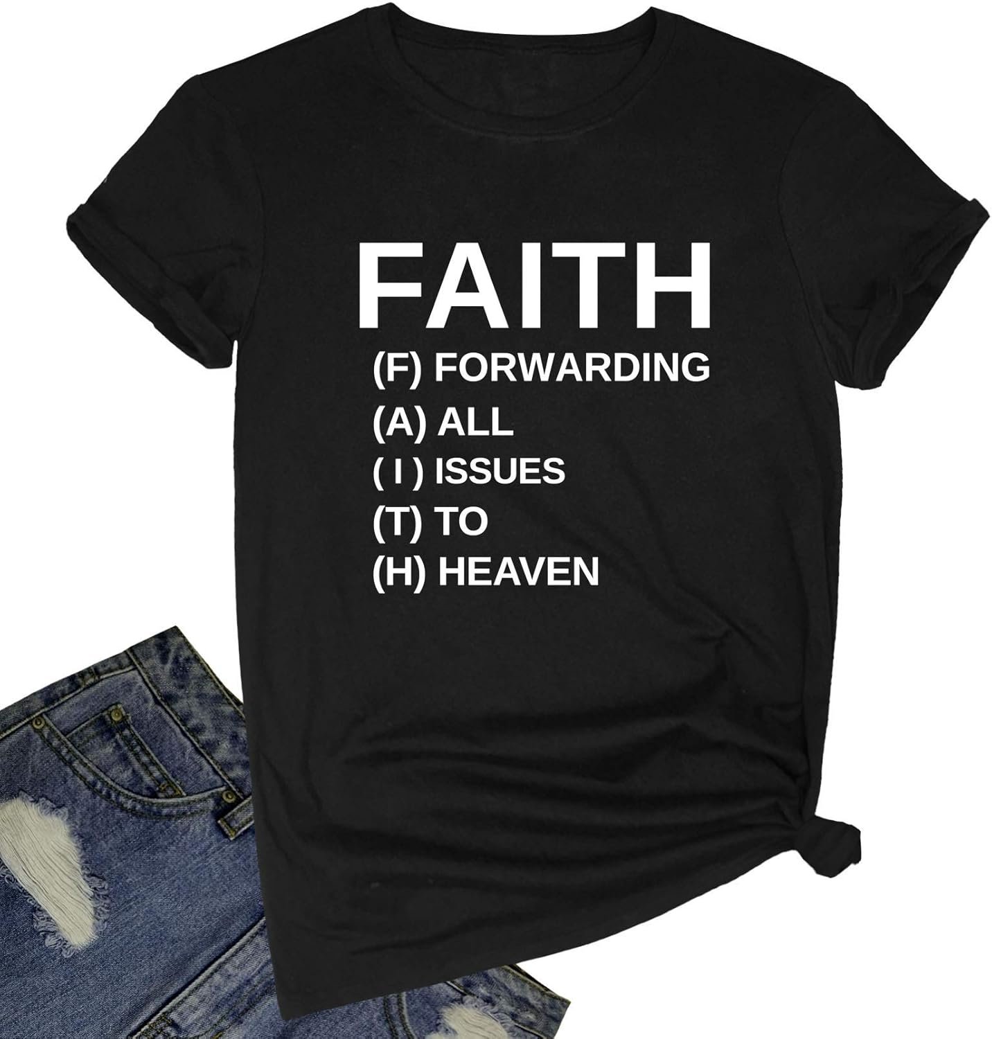BLACKOO Women Faith Round Neck Graphic T Shirts Cute Funny Tops