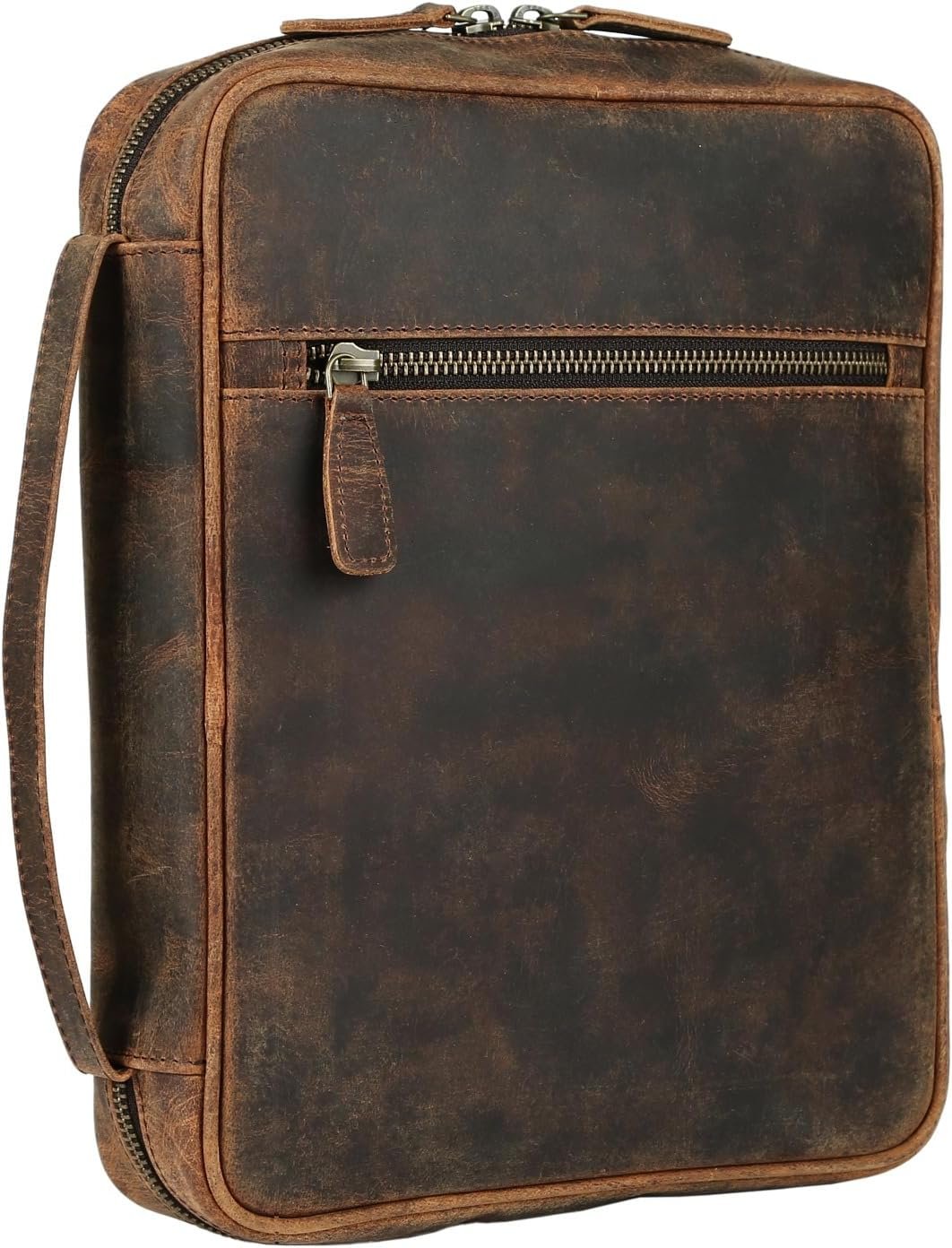 Leather Bible Cover for Men & Women – Zippered Bible Case with Handle, Note & Pen Organizer – Fits Large Study Bible – 11.5×8.5 Inch (Hunter)