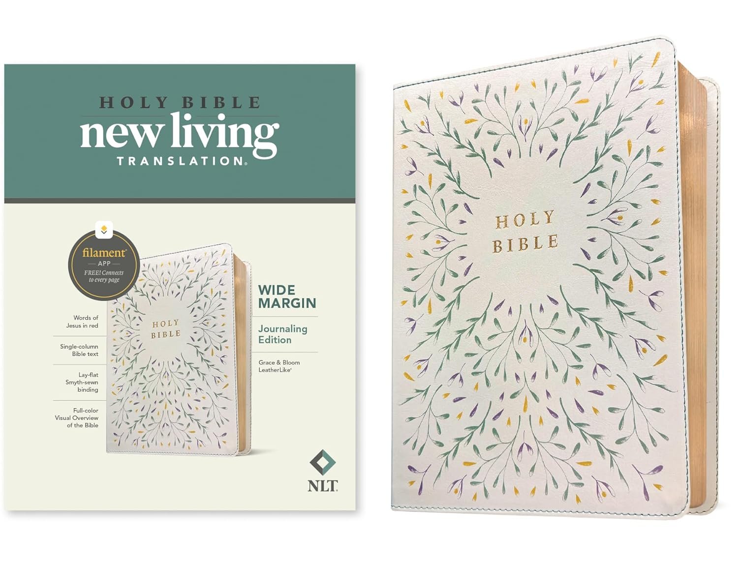 NLT Wide Margin Bible, Filament Enabled (LeatherLike, Grace & Bloom, Red Letter)