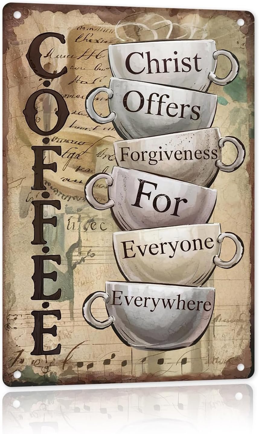 Christ Offers Forgiveness for Everyone Decor 12×8 Metal Sign – Wall Art for Christian Kitchen & Indoor Porch, Rustic Coffee Station Decor,Office, Church & Funny Gifts (705)