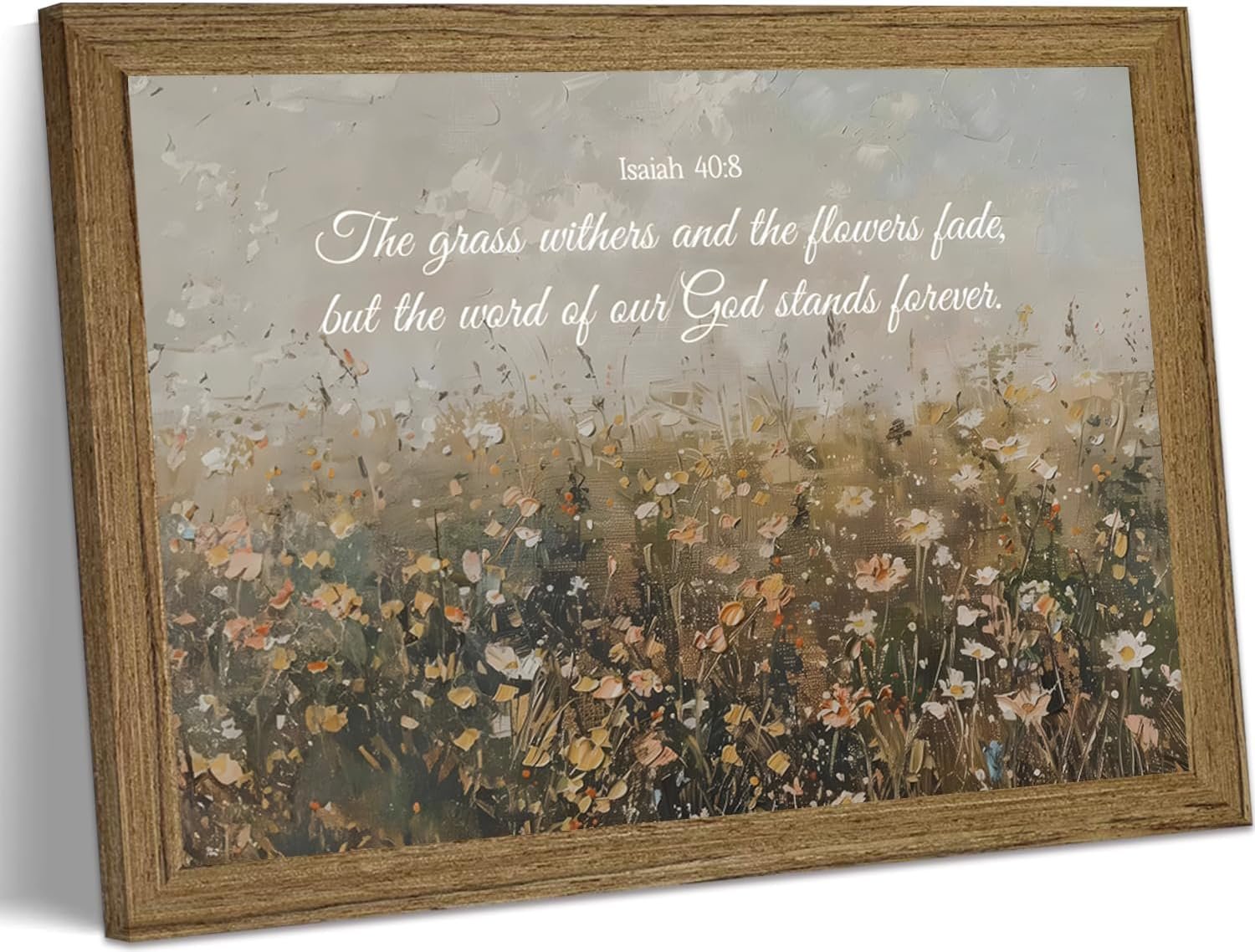 Framed Christian Floral Scripture Canvas Wall Art, Bible Verse Wildflower Meadow Wall Decor, Religious Isaiah Print Picture for Living Room Bedroom Office 8×10 Inch