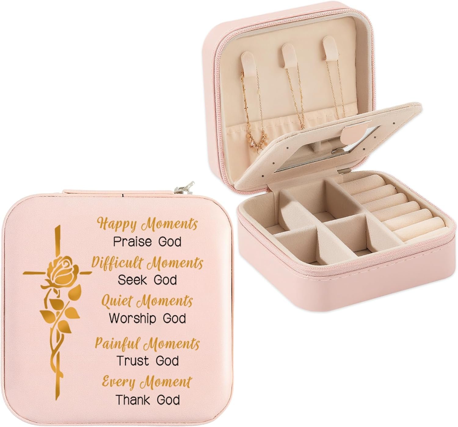 Christian Gifts for Women Prayer Faith Religious Spiritual Gifts for Women Friends Coworkers Christmas Valentines Mothers Day Birthday Gift for Her Mom Sister Daughter Pink Travel Jewelry Box