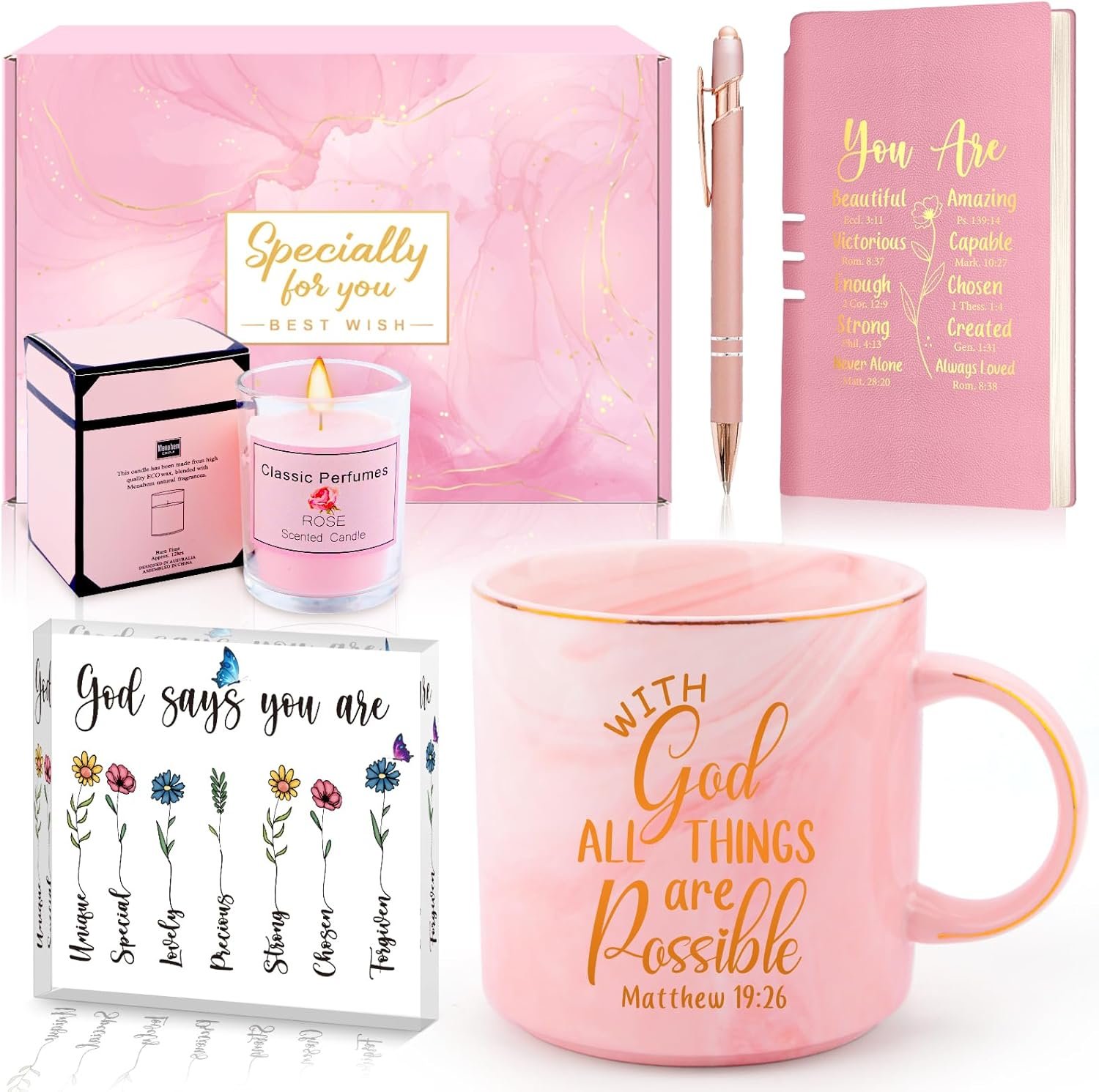 Christian Gifts for Women Faith, Mothers Day Gift Bible Verse Religious Gifts for Girl Catholic Baptism Inspirational Spiritual Gift Sister Friend Wife Mom With God All Things Are Possible Mug Set