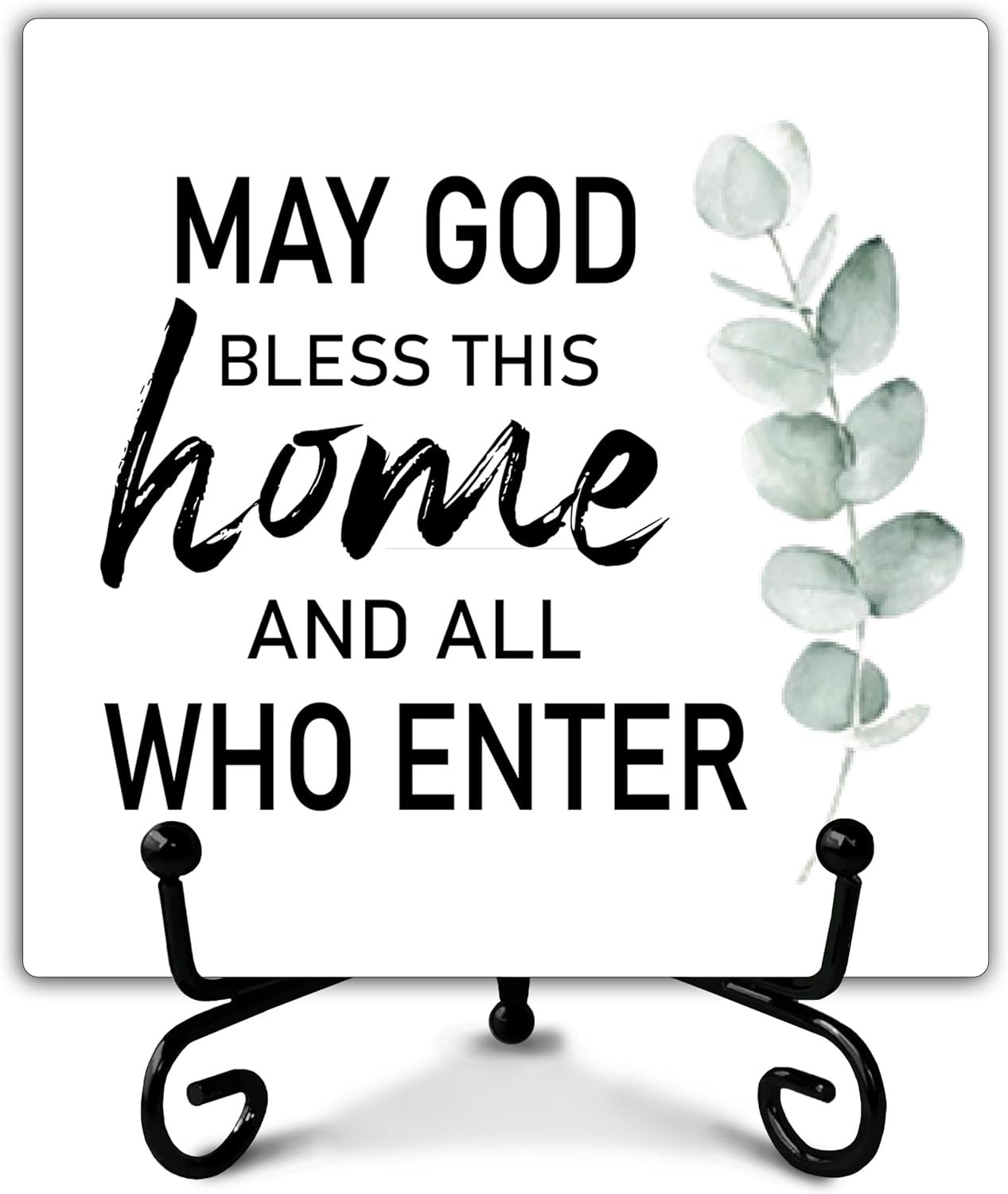 Christian Wooden Sign Gifts – Inspirational Table Sign, Front Door Decor, Home Decor, Farmhouse Artwork,Housewarming Gifts, Blessed Family Signs – May God Bless This Home and All Who Enter – A02