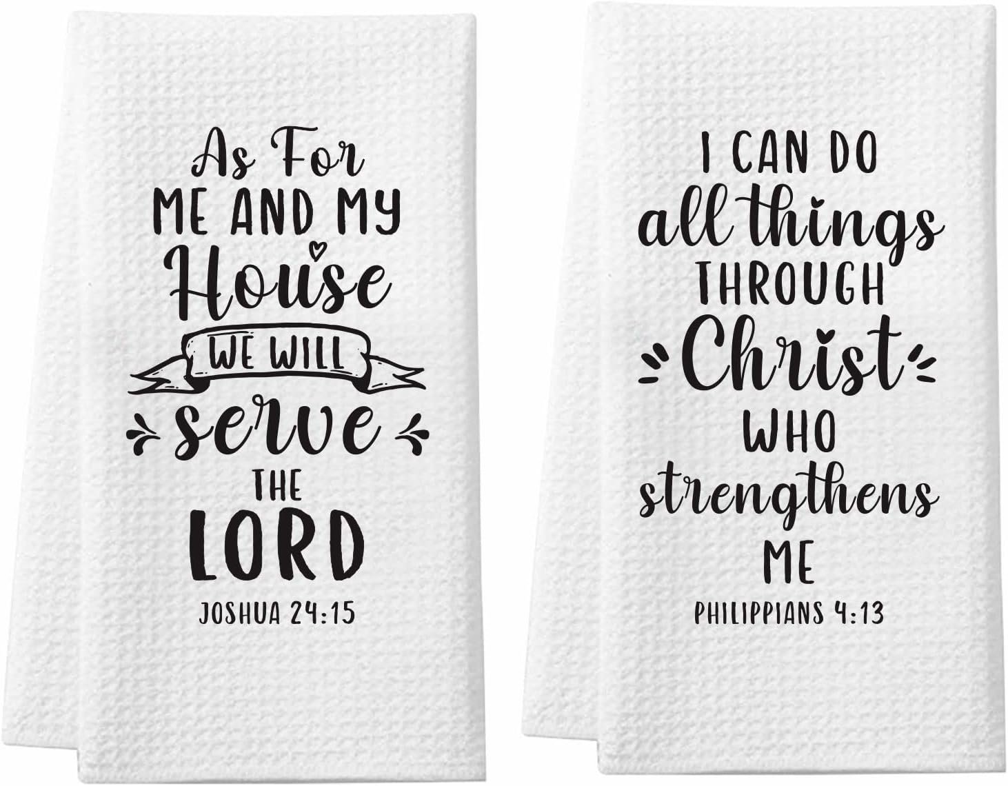 Homythe Christian Gifts for Women Men, Bible Verse Scripture Kitchen Towels with Inspirational Thoughts & Prayers, Birthday Housewarming Religious Gifts, 2 Pack Waffle Dish Towels for Christians
