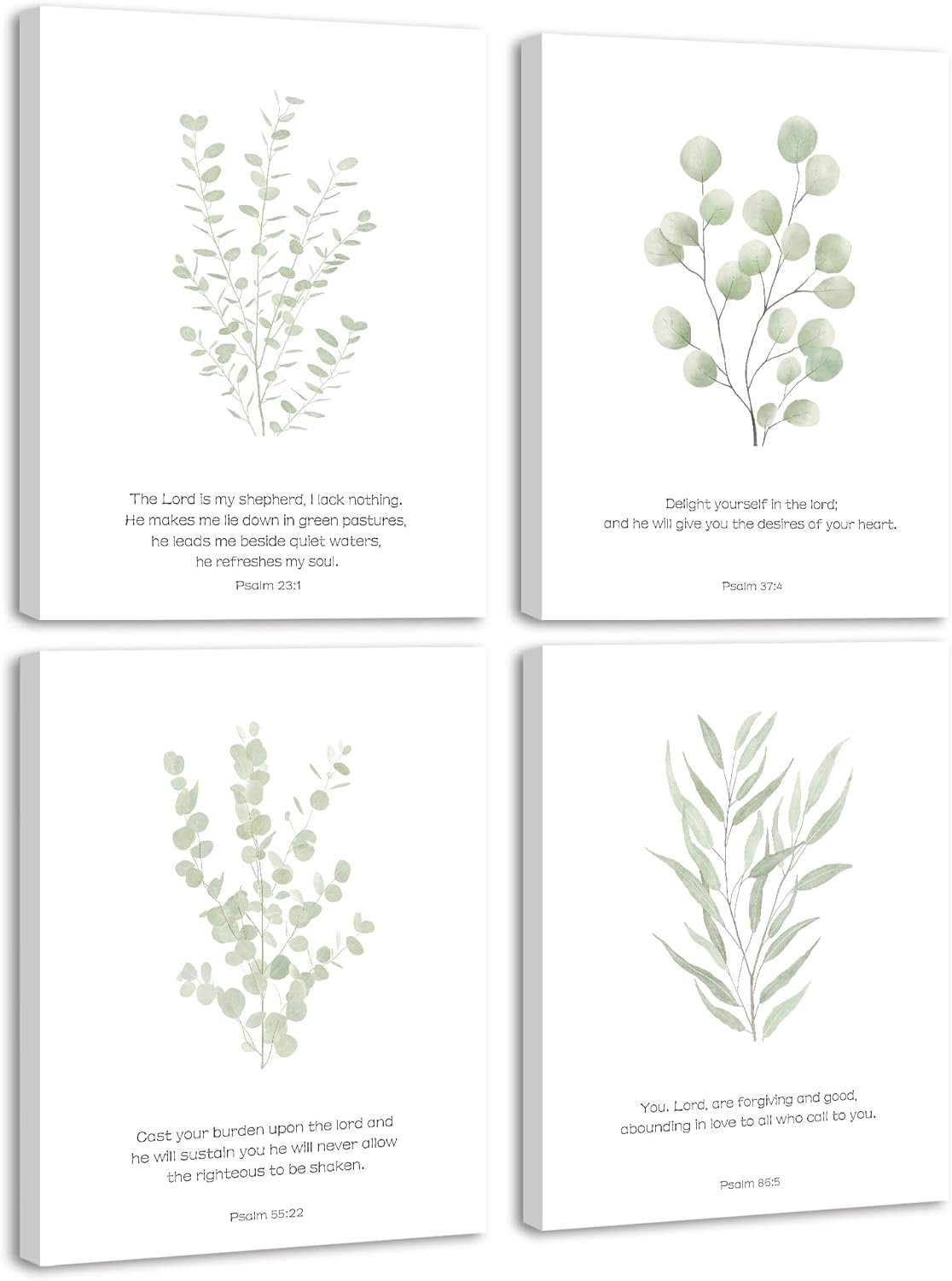 Drsoum Bible Verses Inspirational Scripture Framed Wall Art Botanical Plant Motivational Christian Decor for Bathroom Sage Green Eucalyptus Leaf Prints Ready to Hang 8x10inx4pcs (Framed)
