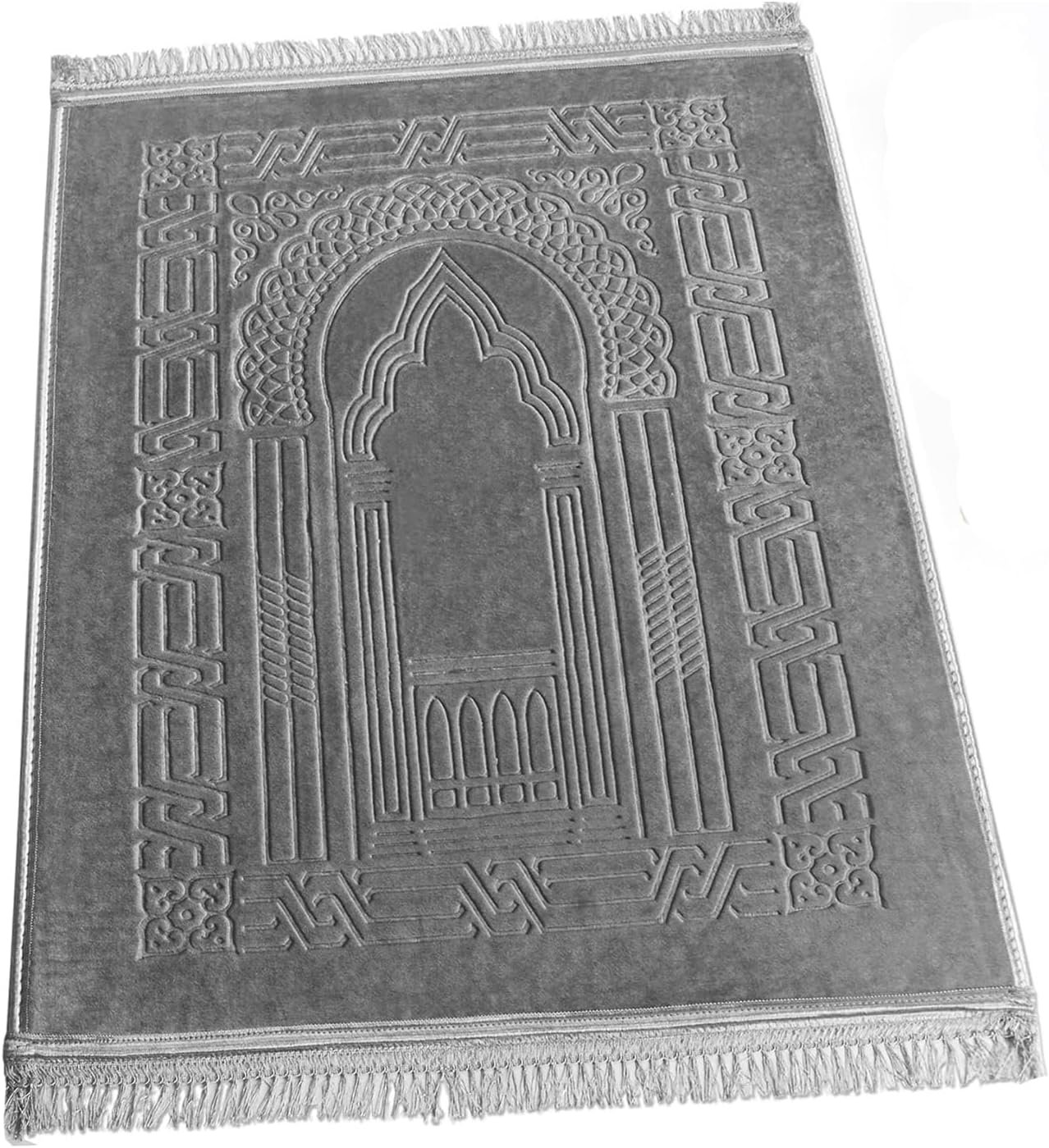 JE JOUE Luxury Islamic Prayer Mat with Tasbih Beads – Extra Thick Large Padded Sajadah for Men, Women & Kids, Soft Non-Slip Muslim Prayer Rug for Eid, Ramadan, Travel(31 “x 47”,Grey)