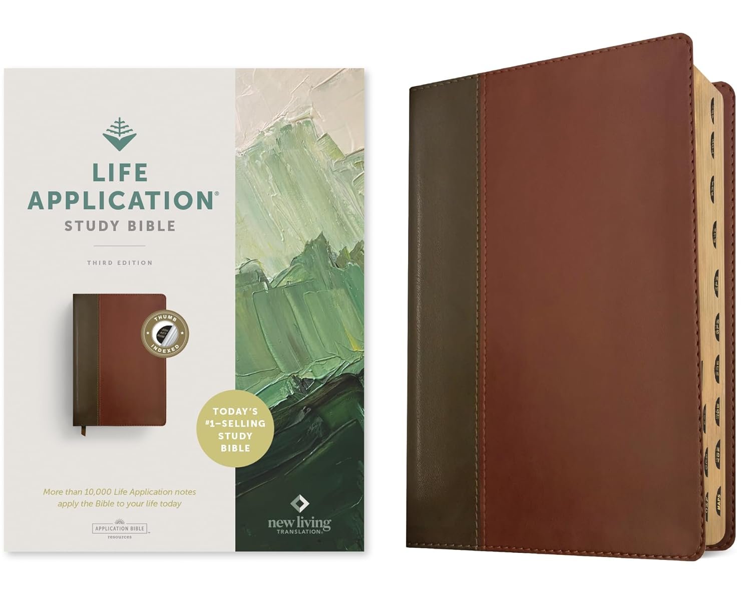NLT Life Application Study Bible, Third Edition (Red Letter, LeatherLike, Brown/Mahogany, Indexed) Tyndale NLT Bible with Thumb Index, Updated Study Notes/Features, Full Text New Living Translation