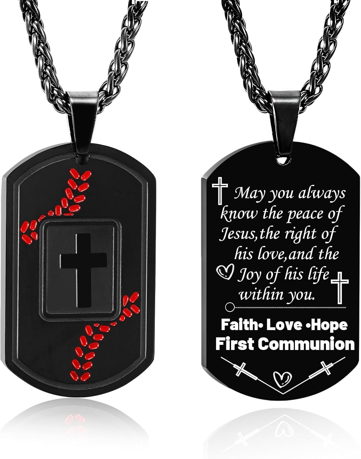 Fervia First Communion Gifts for Boys – Baseball Bible Verse Cross Necklace Stainless Steel Cross Pendant Religious Gifts Sports Jewelry Birthday Gifts Kids Boys Men Teens Boyfriend