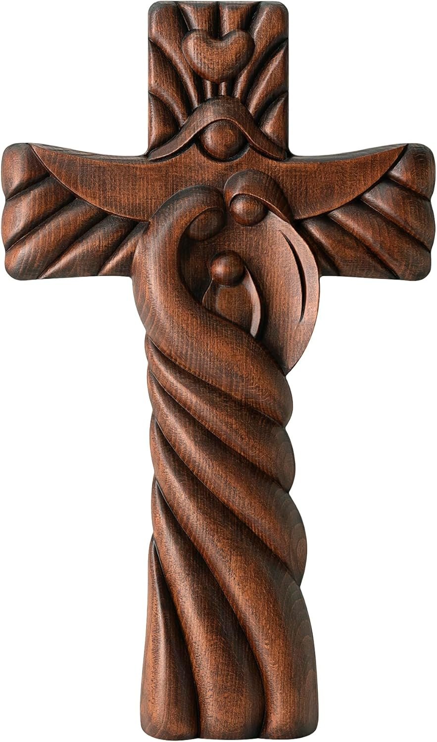 BGCOPPER Holy Family Wall Cross, Handmade Wooden Cross Wall Crucifix, Jesus Cross Wall Decor Art for Home Room Decor Christmas Gifts – 10 Inch