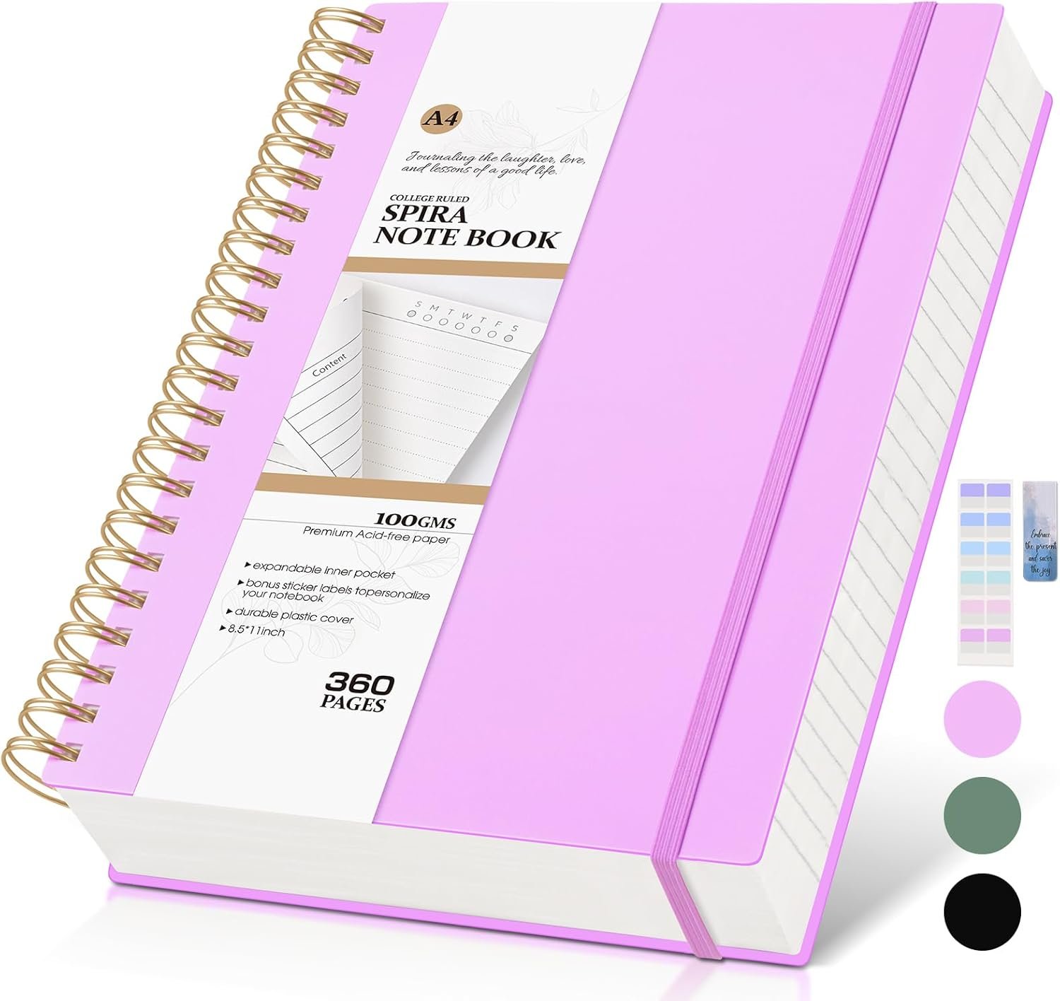 MUAHLIUB Spiral Notebook Journal College Ruled 8.5”x 11”, 360 Pages Lined Thick Journals for Women Men, A4 Large Writing Spiral Journal with 100GSM Paper, Spiral Notebooks for Work, School Purple