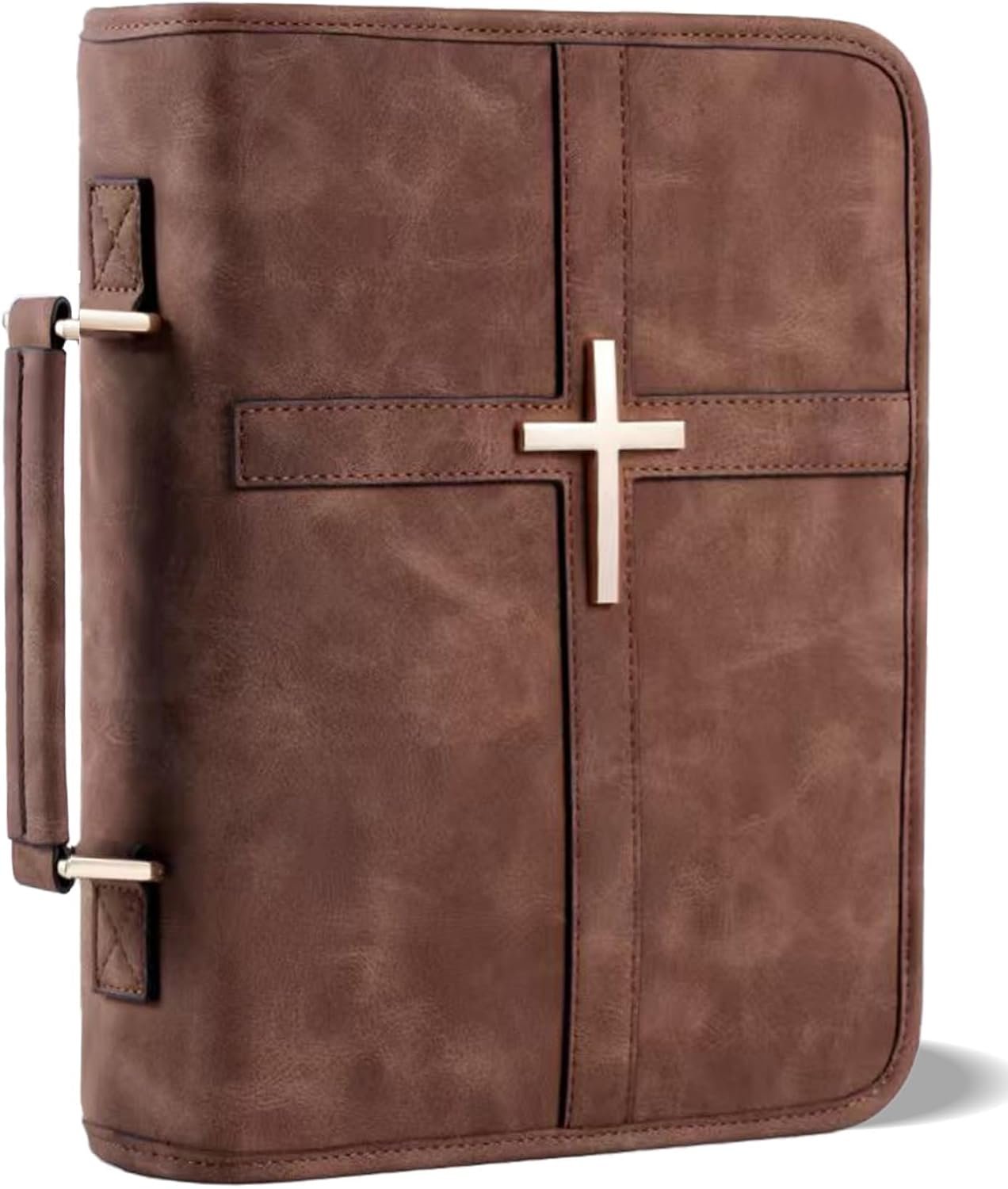 Vegan Leather Bible Bag with Zipper and Handle, Bible Cover Case Organizer for Standard Size Bibles and Accessories, Christian Gift for Men and Women (Brown)