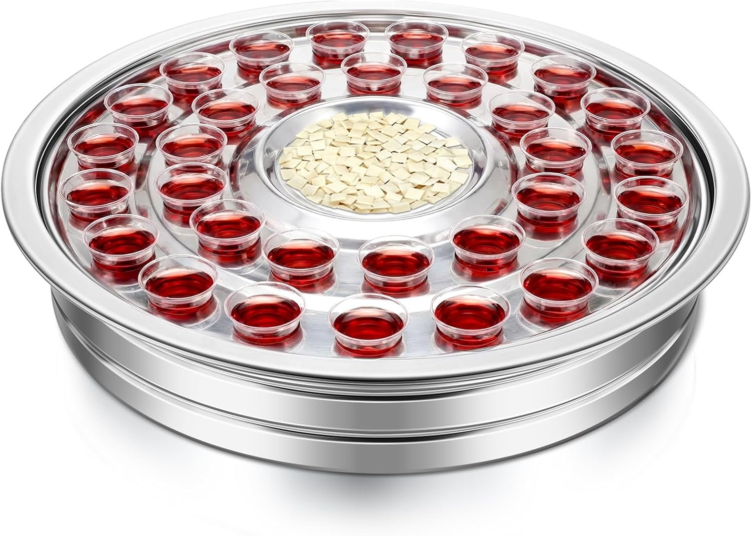 LemonRoad 1 Pcs Holy Communion Trays House up 32 Cups Sliver Tary Church Supplies Stainless Steel Portable Communion Plates Set for Churches Chapels Ware Sets