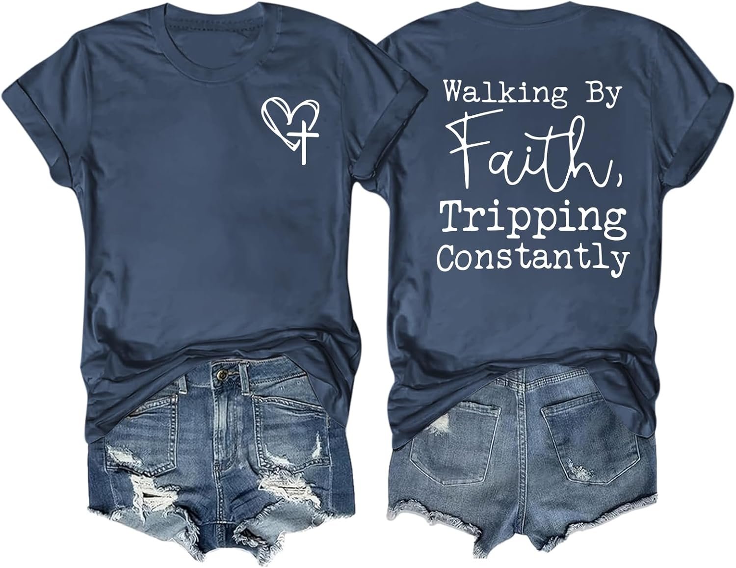 Christian Shirts for Women Walking by Faith Tripping Constantly T Shirt Religious Jesus Inspirational Tees Tops