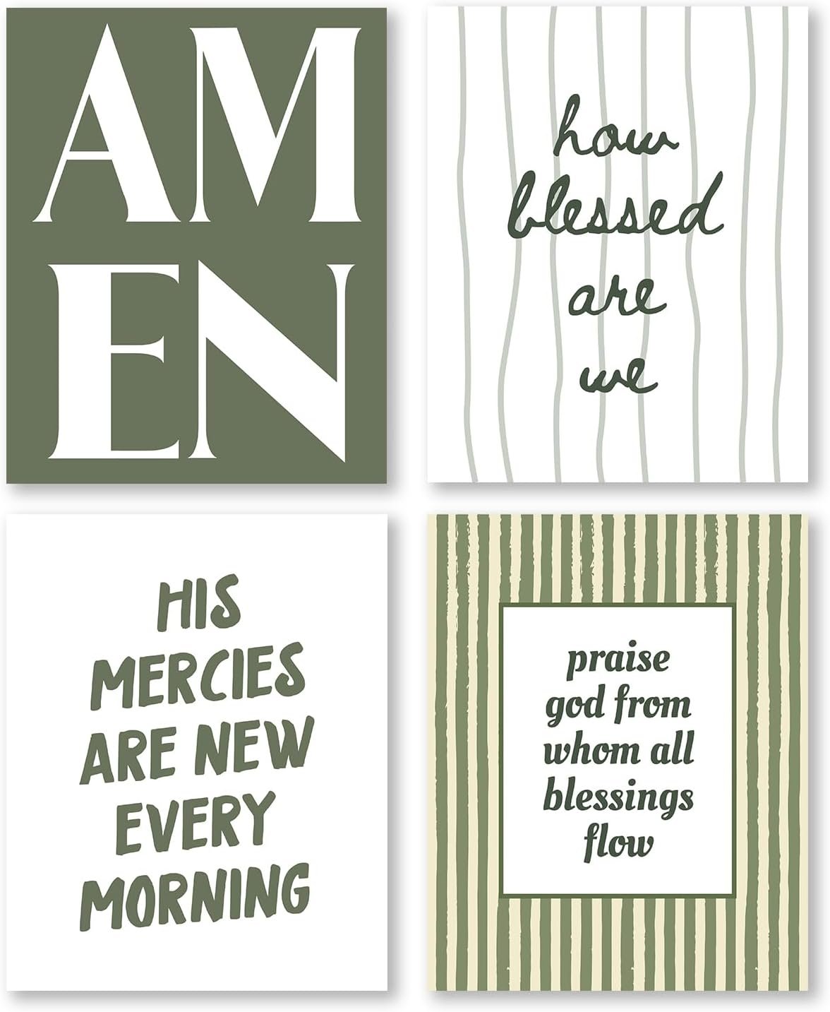 Pleonox Trendy Green Christian Wall Art Prints 8×10 Inch Set of 4, Modern Minimalist Bible Verse Religious Scripture Pictures Wall Decor for Home Living Room Bedroom Dorm, Unframed