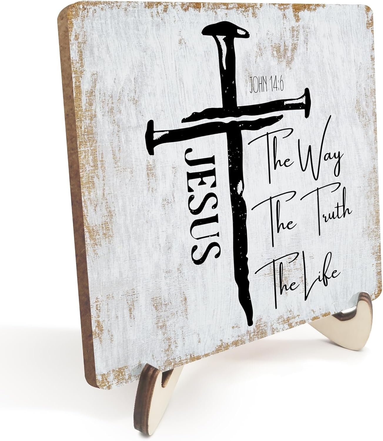 Inspirational Sign Rustic Desk Decor Decorative Christian Gifts Religious Bible Verse Motivational Decoration for Home Living Room Restaurant Office Table Shelf Tiered Tray Plaque with Wood Stand