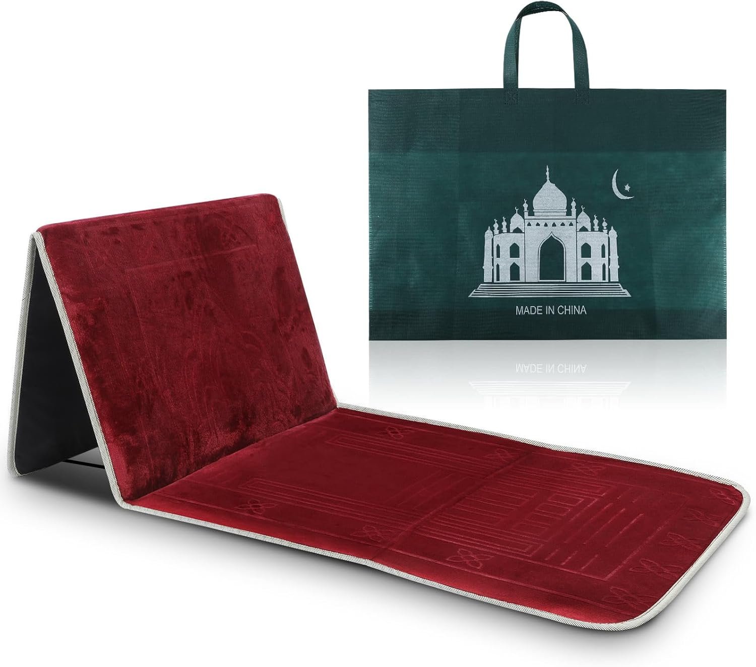 Timgle Foldable Prayer Mat Prayer Rug with Backrest Folding Meditation Chair with Storage Bag Soft Meditation Rug Praying Mat Praying Carpet for Rest Men Women Prayer Ramadan Eid, Muslim Gift (Red)