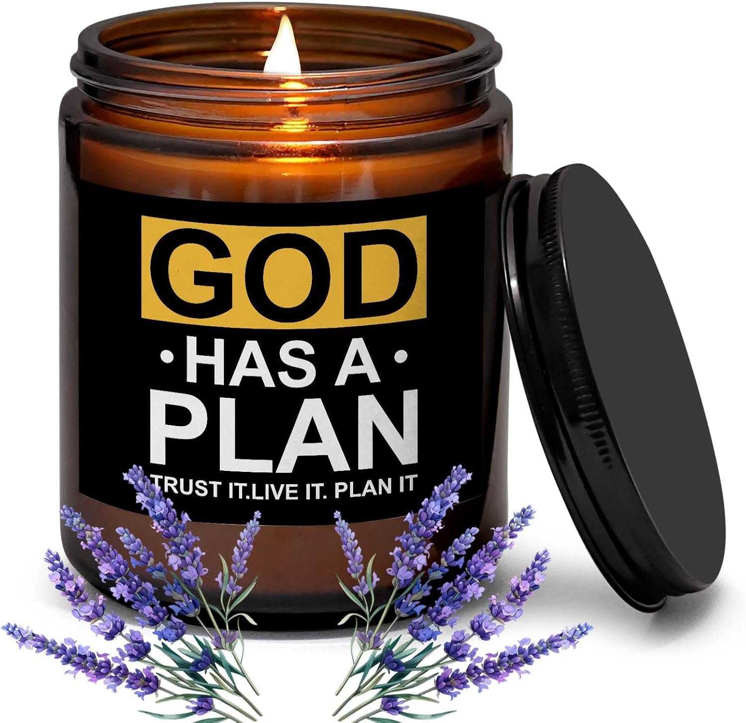 Christian Gifts,GOD HAS A Plan 7 oz Lavender Scented Candle Inspirational Religious Gifts Catholic Candles Pastor Gift(Candle-God Plan Black)