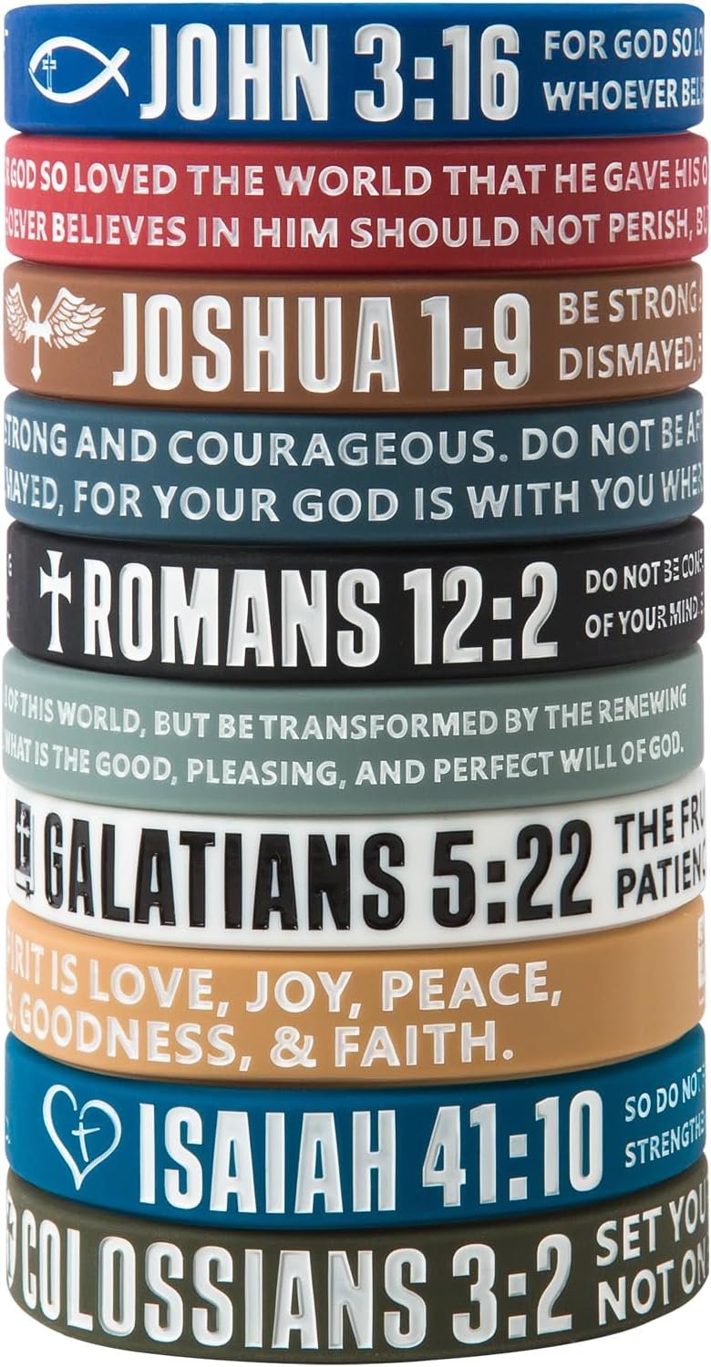 12 Pieces Bible Verse Bracelets Christian Scripture Bracelets Silicone Religious Bible Gifts for Men Women Office Products （Dark Colors）