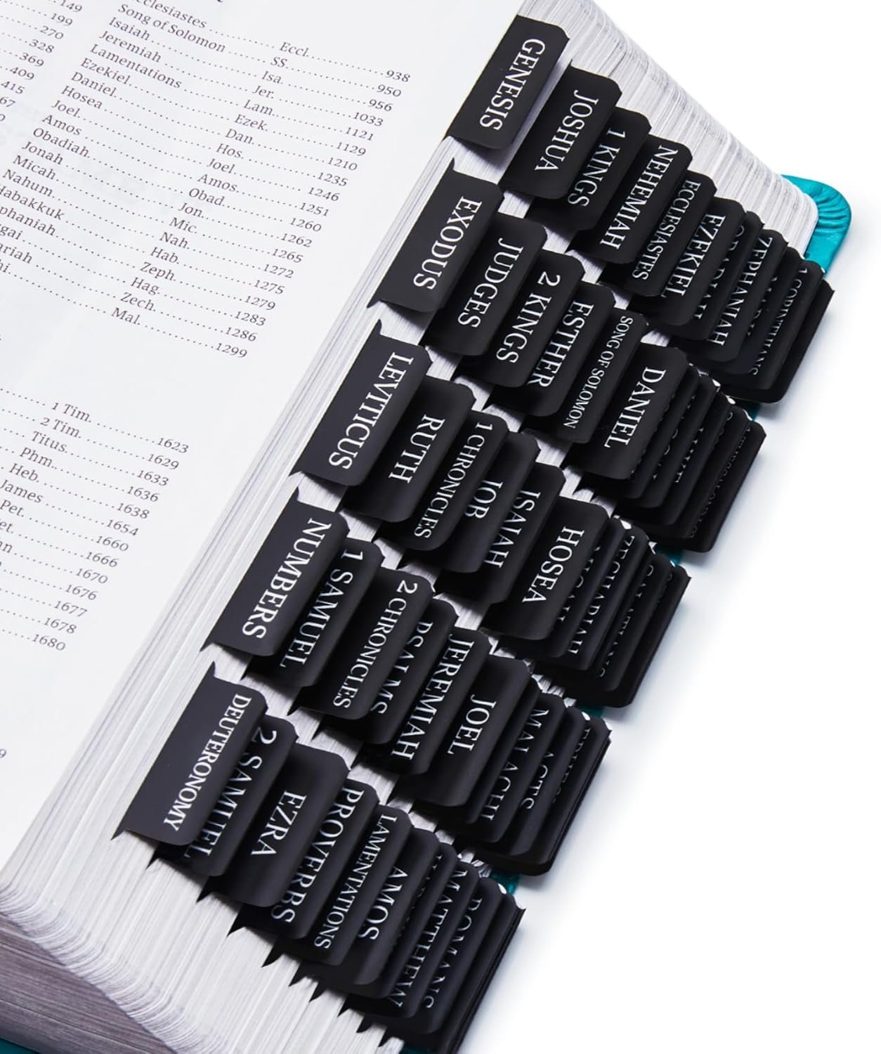 Laminated Bible Tabs for Women & Men – Large Print Tabs for Study Bibles, Boho Theme for Easy Navigation and Quick Reference – Easy-to-Read and Apply Tabs for All Ages-Black