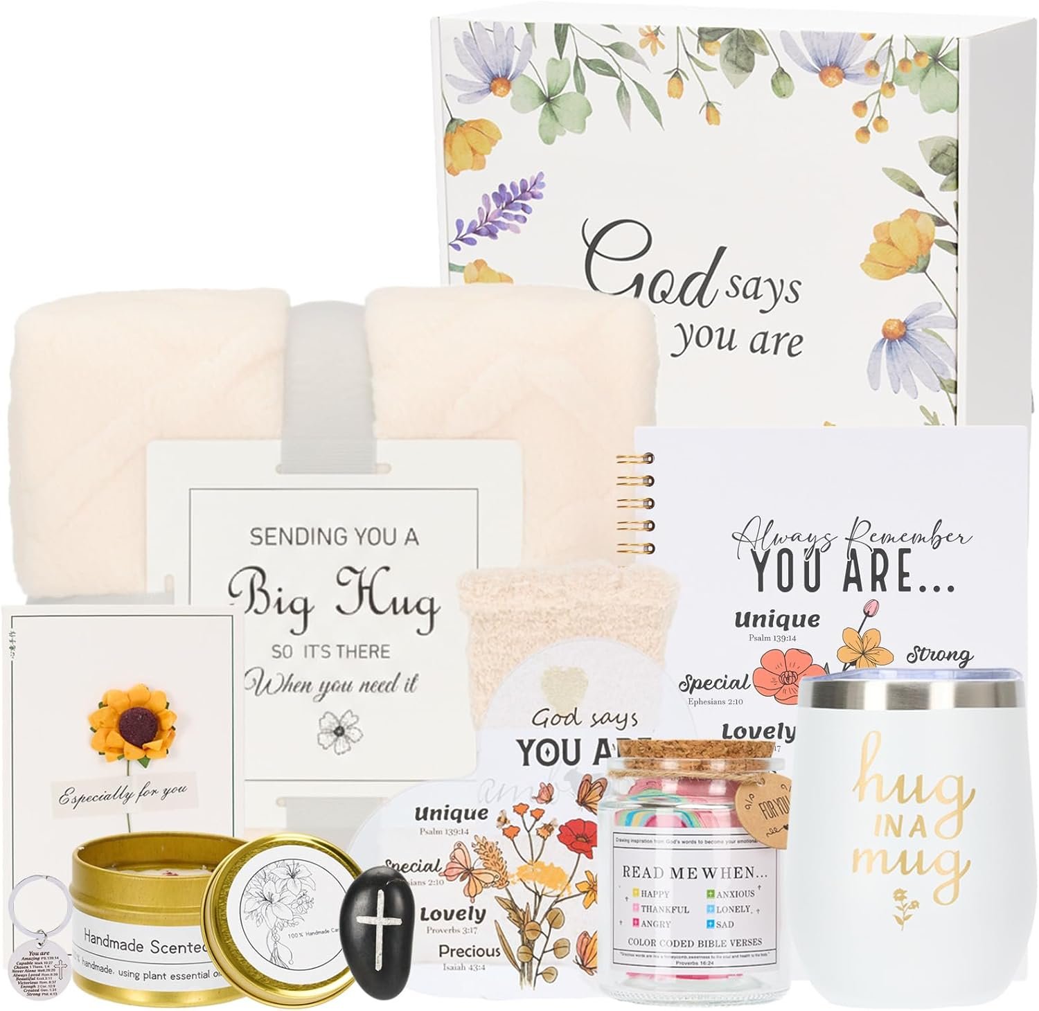 Defresit 10Pcs Christian Gifts for Women, Sympathy Gift Baskets with Tumbler, Bible Verse Jar and Blanket, Inspirational Religious Gifts for Mom, Grandma, Friends, Birthday, Well Done, Mother’s Day