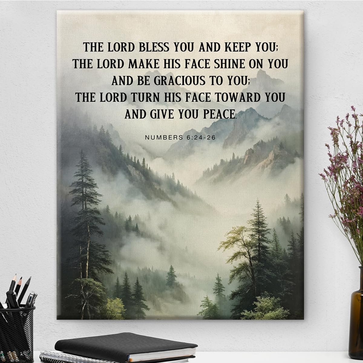 Bible Verse Canvas Wall Art Christian May the Lord Bless You and Keep You Print Scripture Poster Picture Artwork Framed for Home Decor 8×10 Inches