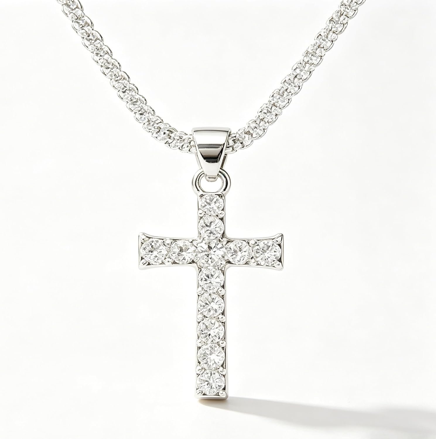 Women’s 925 Sterling Silver Cross Necklace, Heart Cubic Zirconia Pendant Necklaces