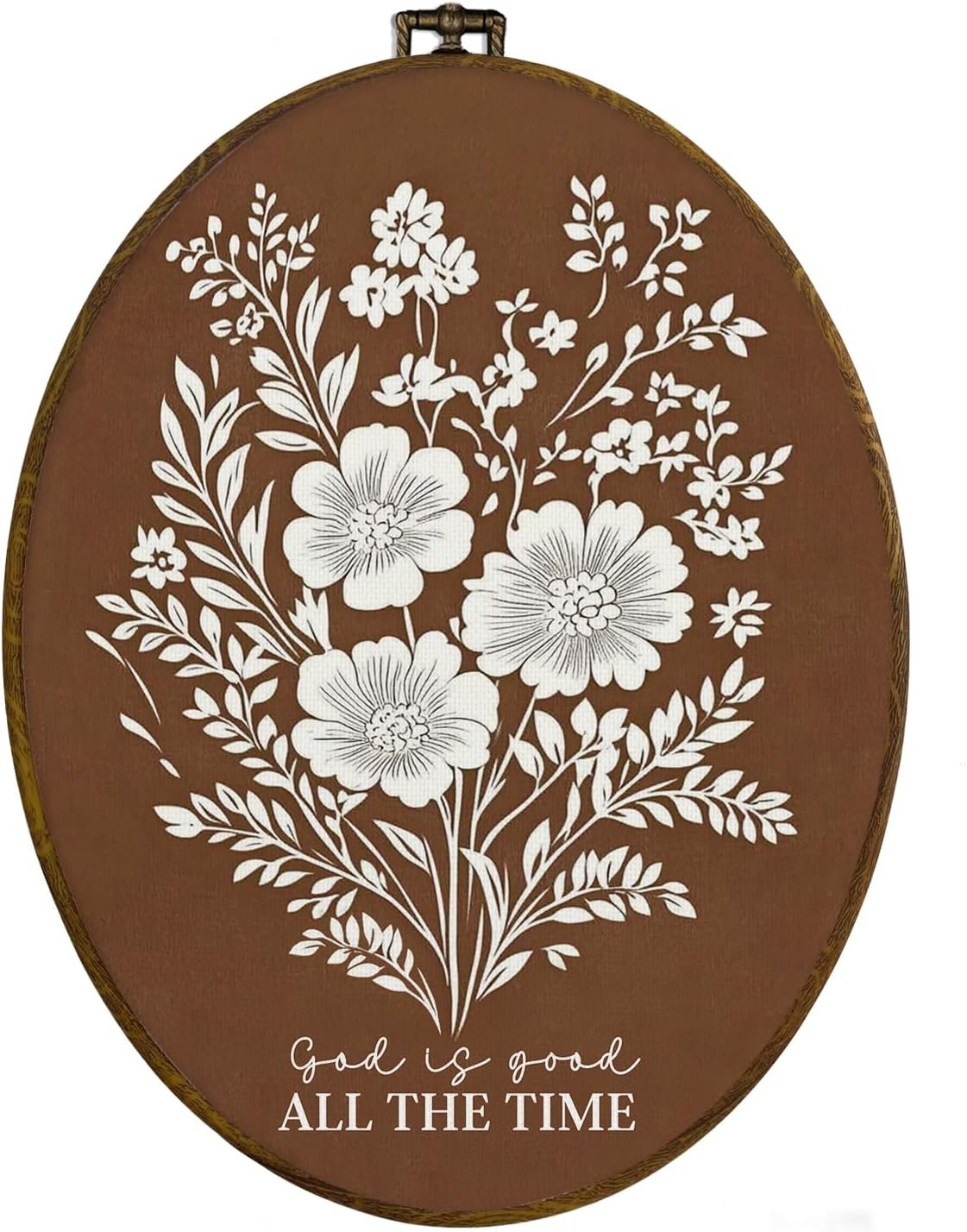 dvhdajed Christian Wildflower Oval Wall Art Decor, God Is Good All The Time Framed Canvas Art, Scripture Religious Bible Verse Oval Wall Hanging Decor for Gallery Bedroom Living Room, 8.7×11.3 Inch
