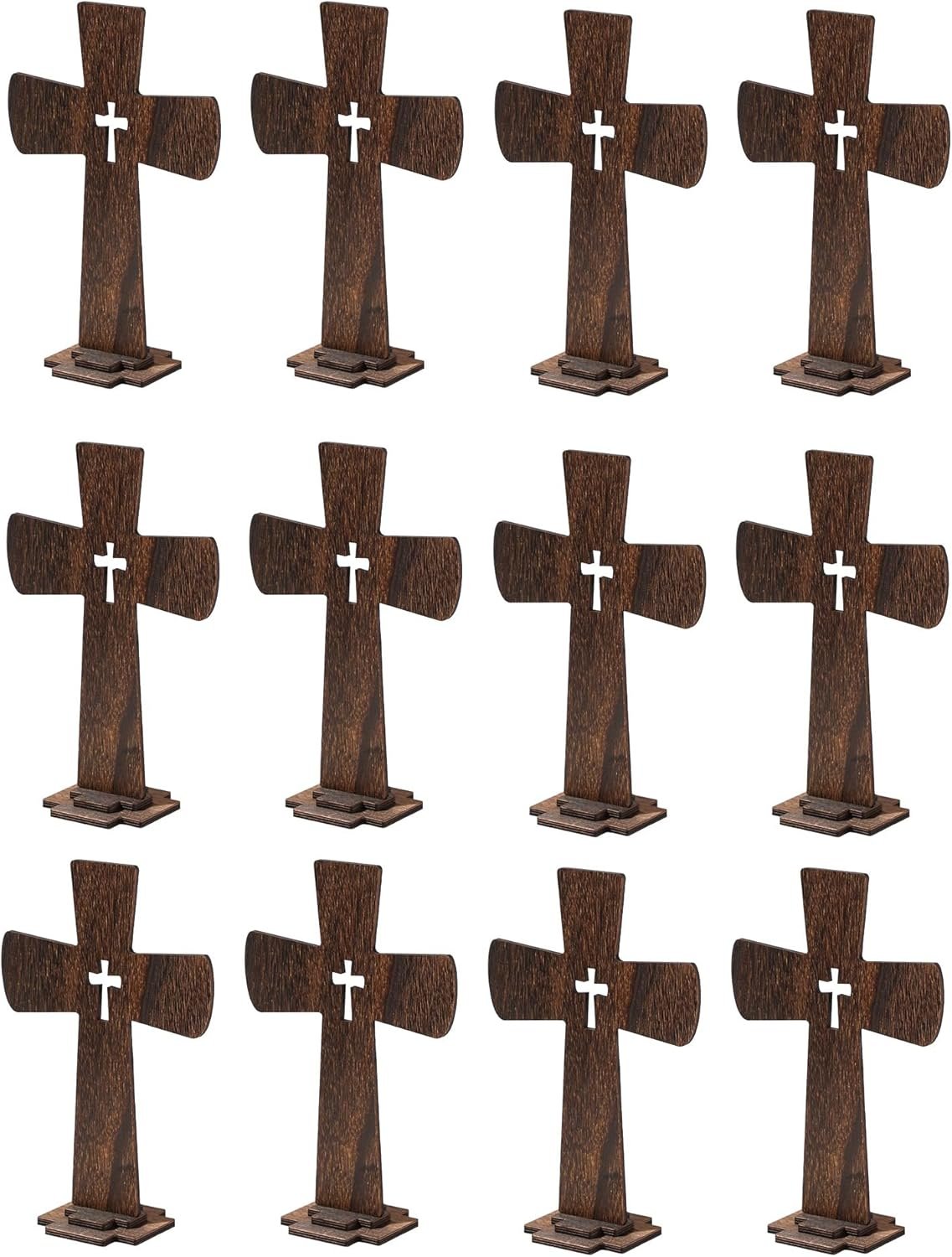 12 Inch 12 Pcs Wooden Crosses for Craft Unfinished Wood Tabletop Cross Nativity Wood Cross Standing Cross Centerpieces for Christmas Easter Church Sunday First Communion Baptism Decorations