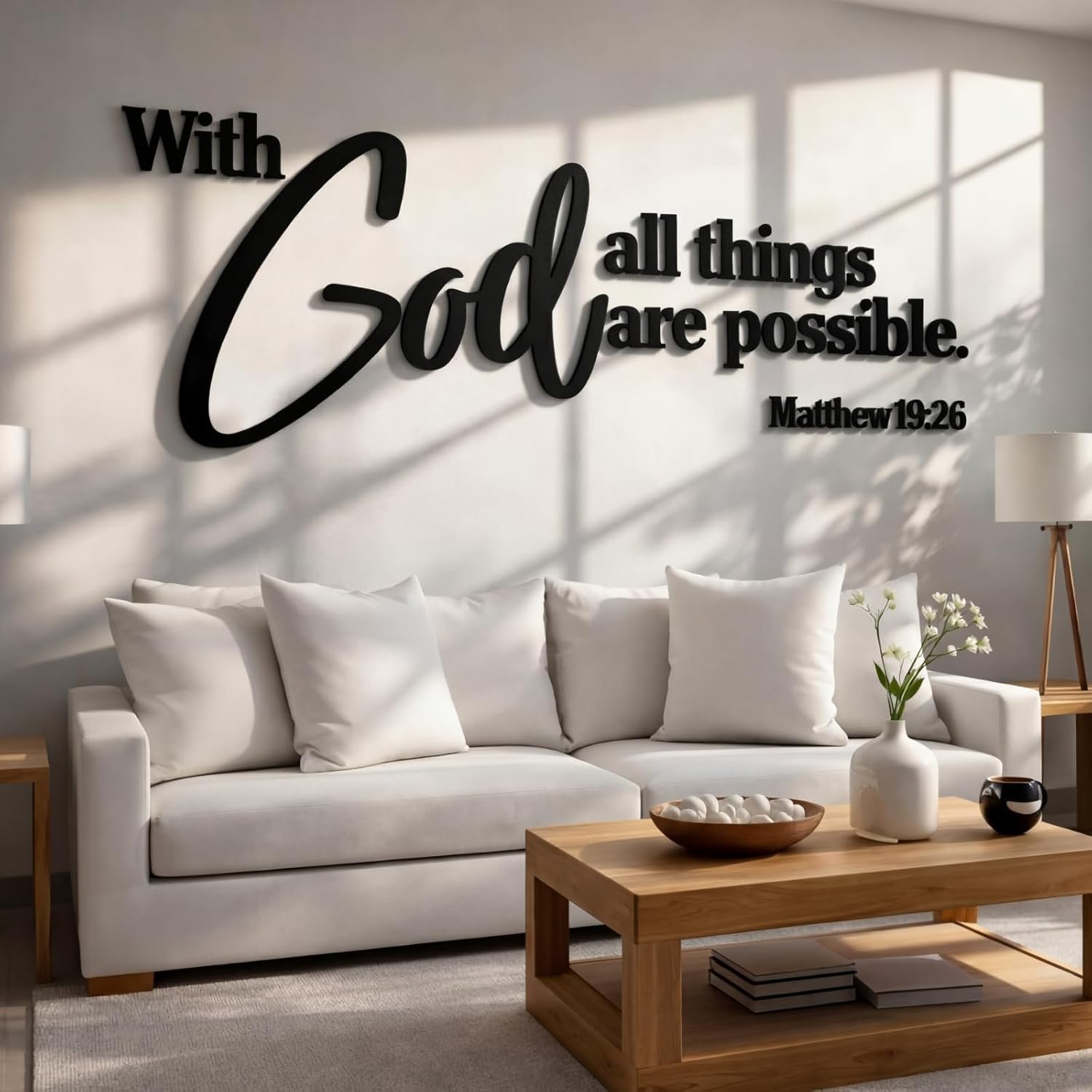 AceOrbit Christian Bible Verses Wall Art Decor with God All Things Are Possible15.7 x 40.9″ Wooden Religious Scripture Jesus Wall Decor 3D Letters Hanging Prayer Decoration for Church Home