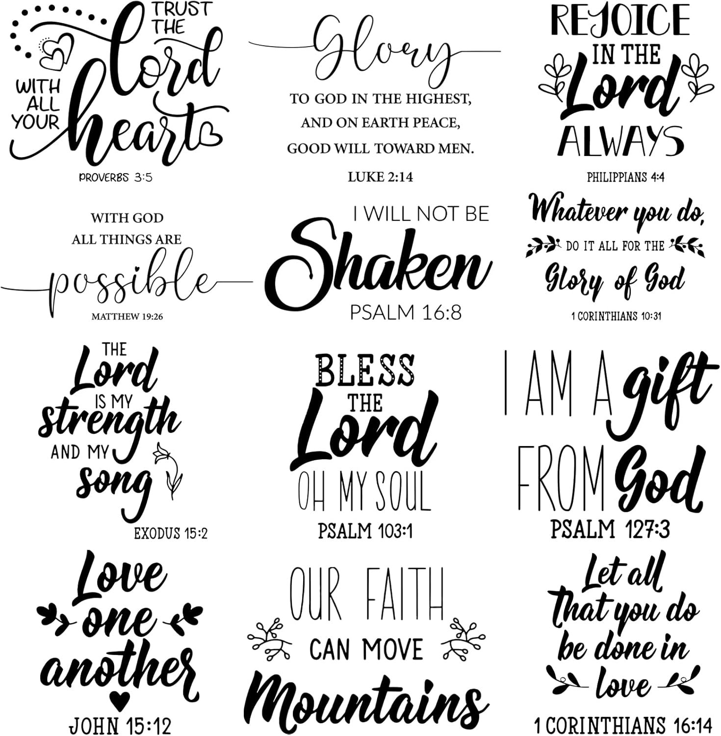 Sabary 12 Pcs Bible Verse Wall Decals Stickers Religious Scripture Wall Art Decor Father Day Gift Inspirational Quote Christian Peel and Stick Motivational Decor for Bedroom Living Room(Stylish Style)