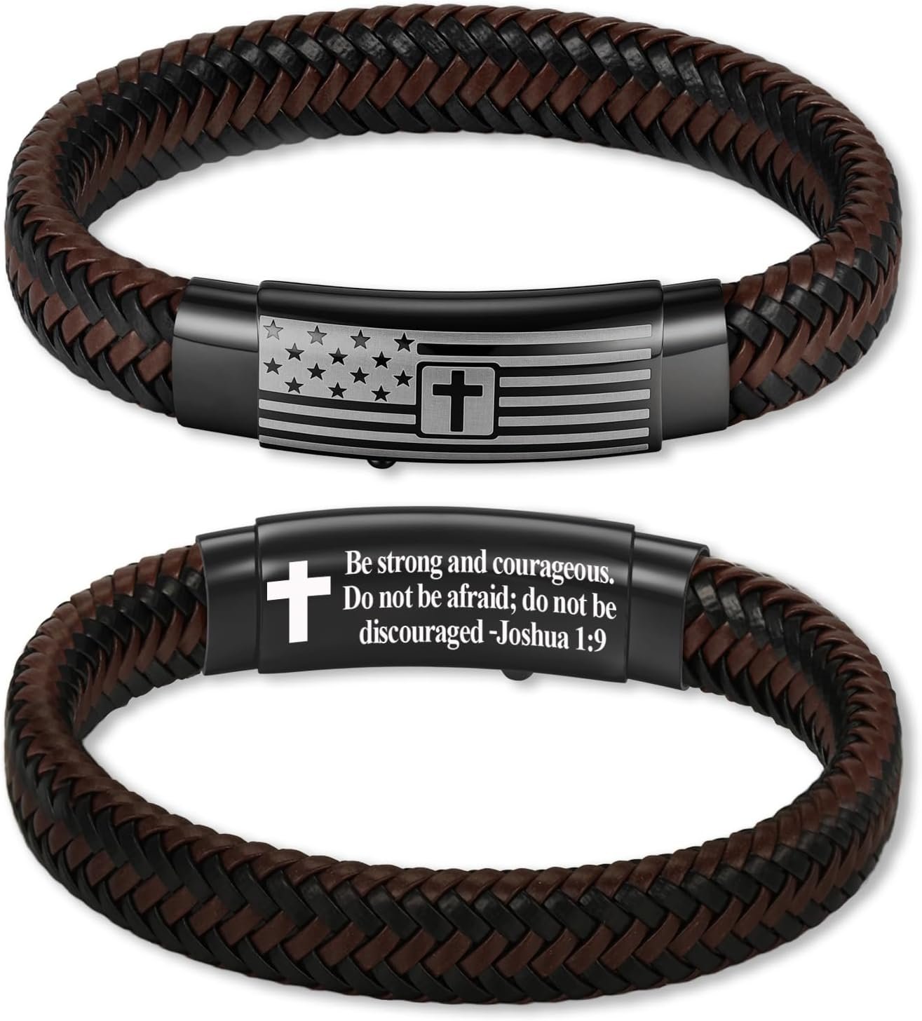 First Communion Gifts-American Flag Leather Cross Bracelet for Men Bible Verse Christian Religious Confirmation Baptism Jewelry Graduation Gift for Men