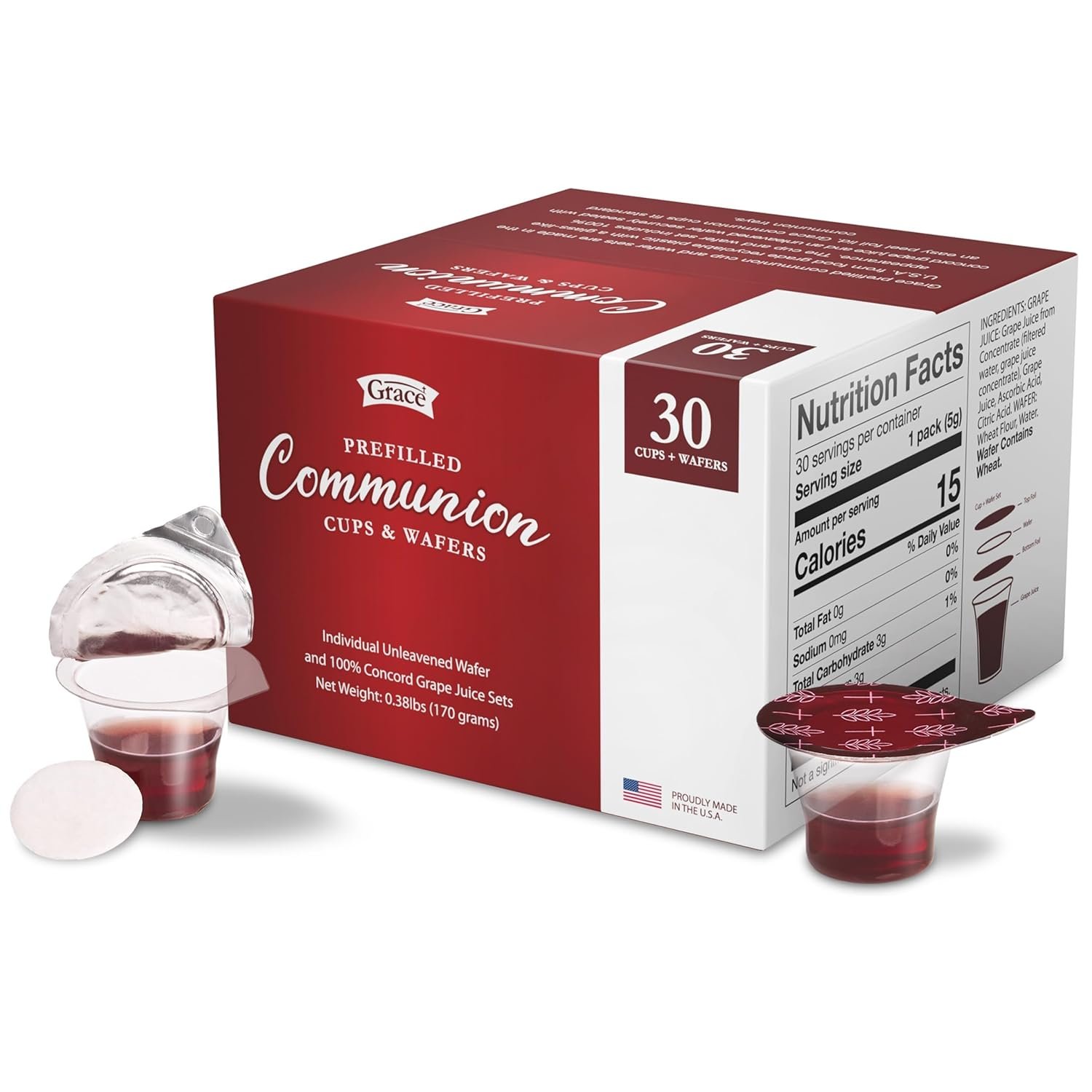 Prefilled Communion Cup and Wafer Set – Box of 30 Bread and Grape Juice for Holy Communion